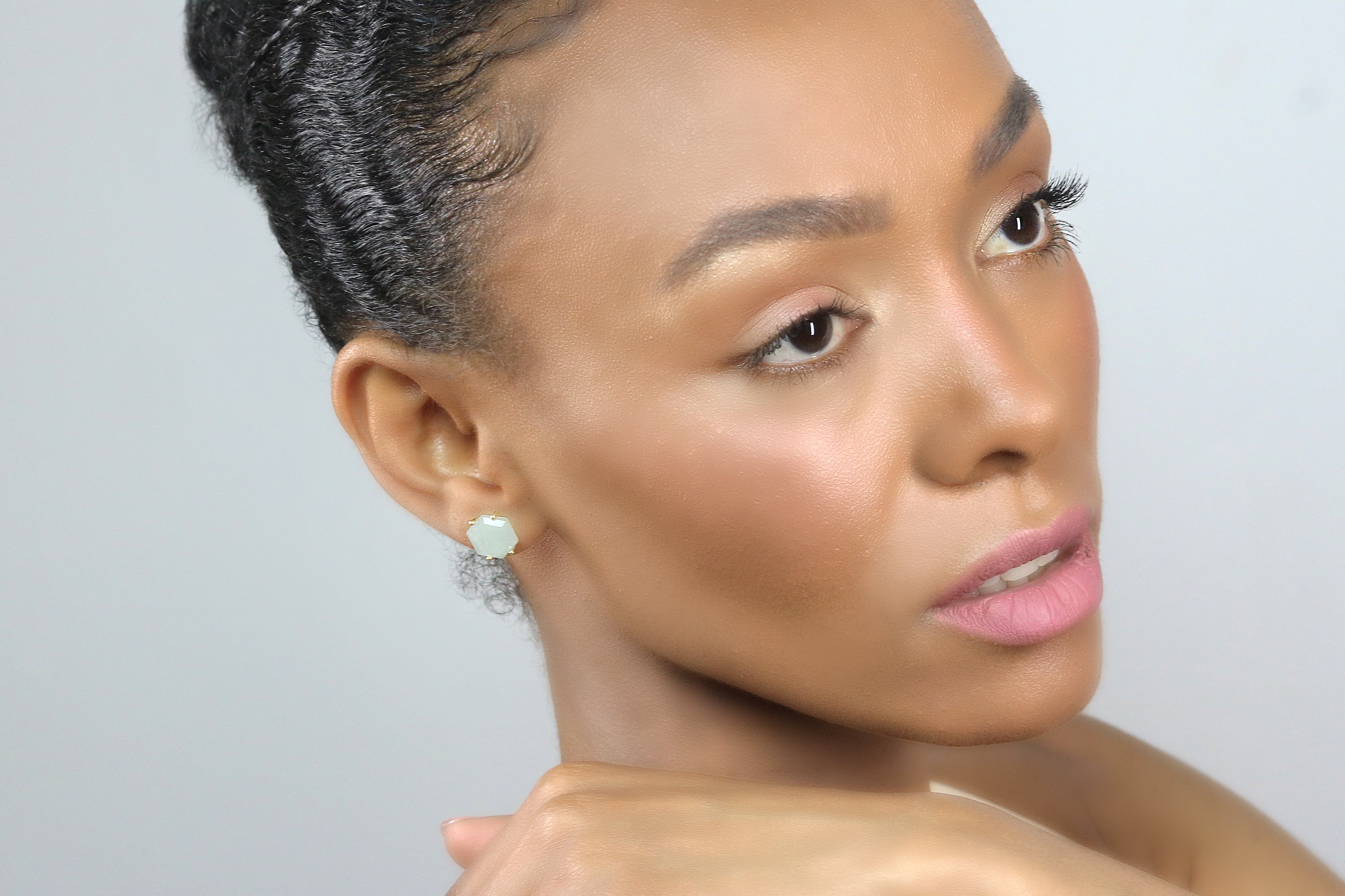 Hexagon Aquamarine Stud Earrings in Silver Earrings Anemone Unique