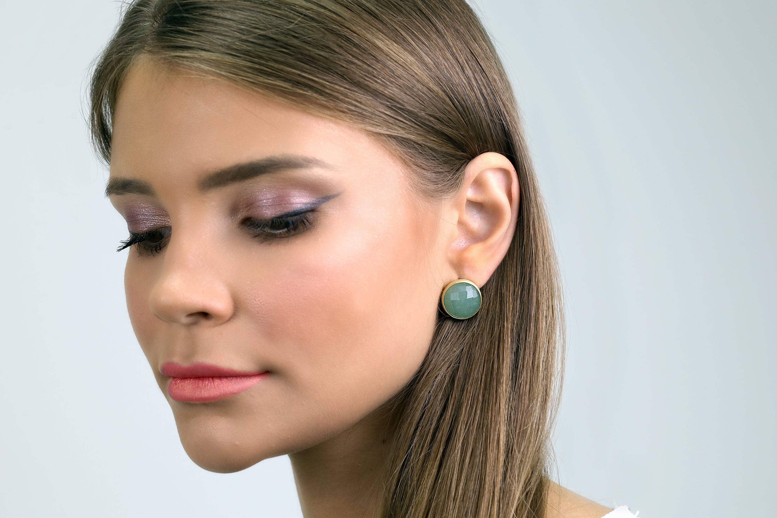 Green Aventurine Gemstone Gold Stud Earrings Earrings Anemone Limited