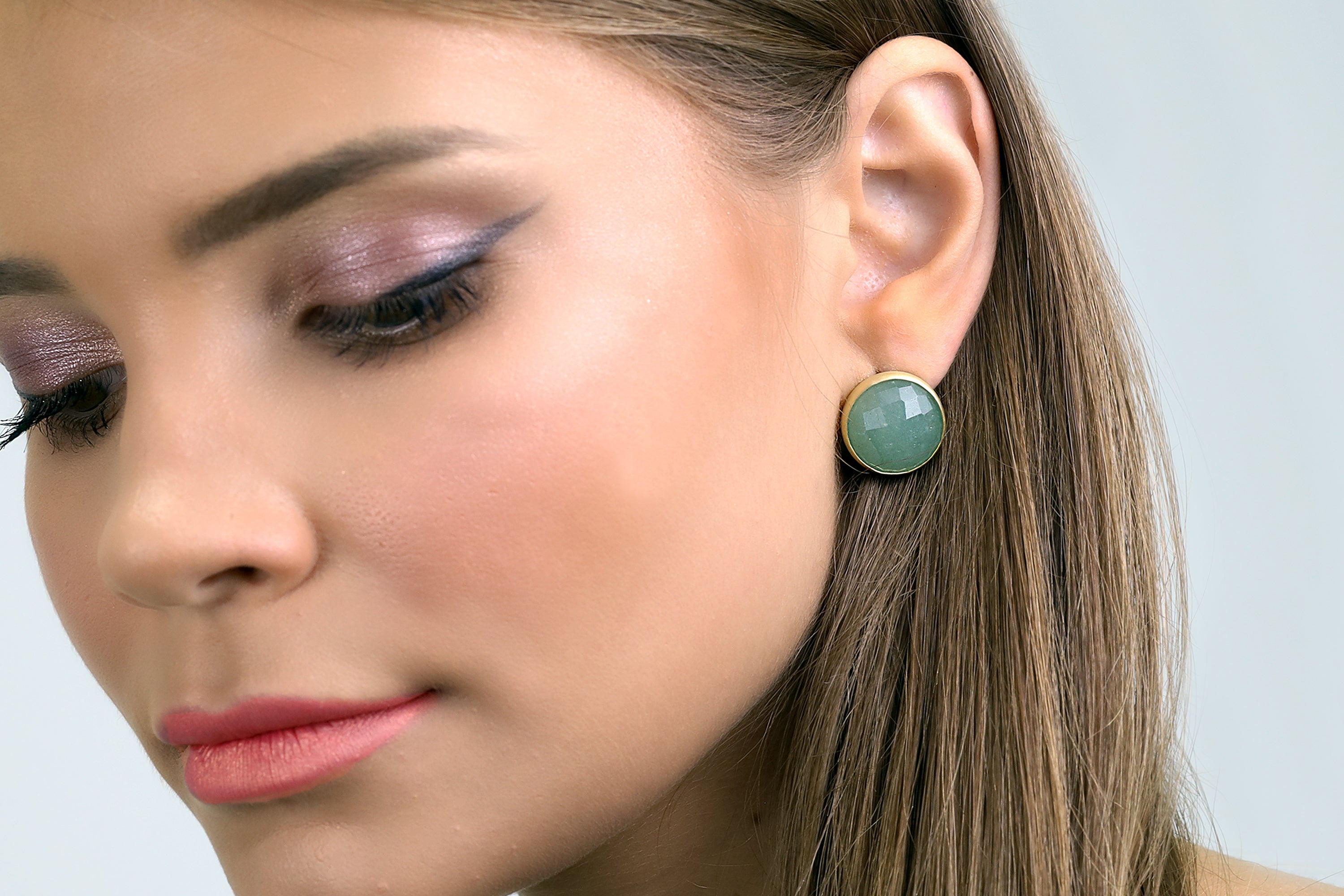 Green Aventurine Gemstone Gold Stud Earrings Earrings Anemone Limited