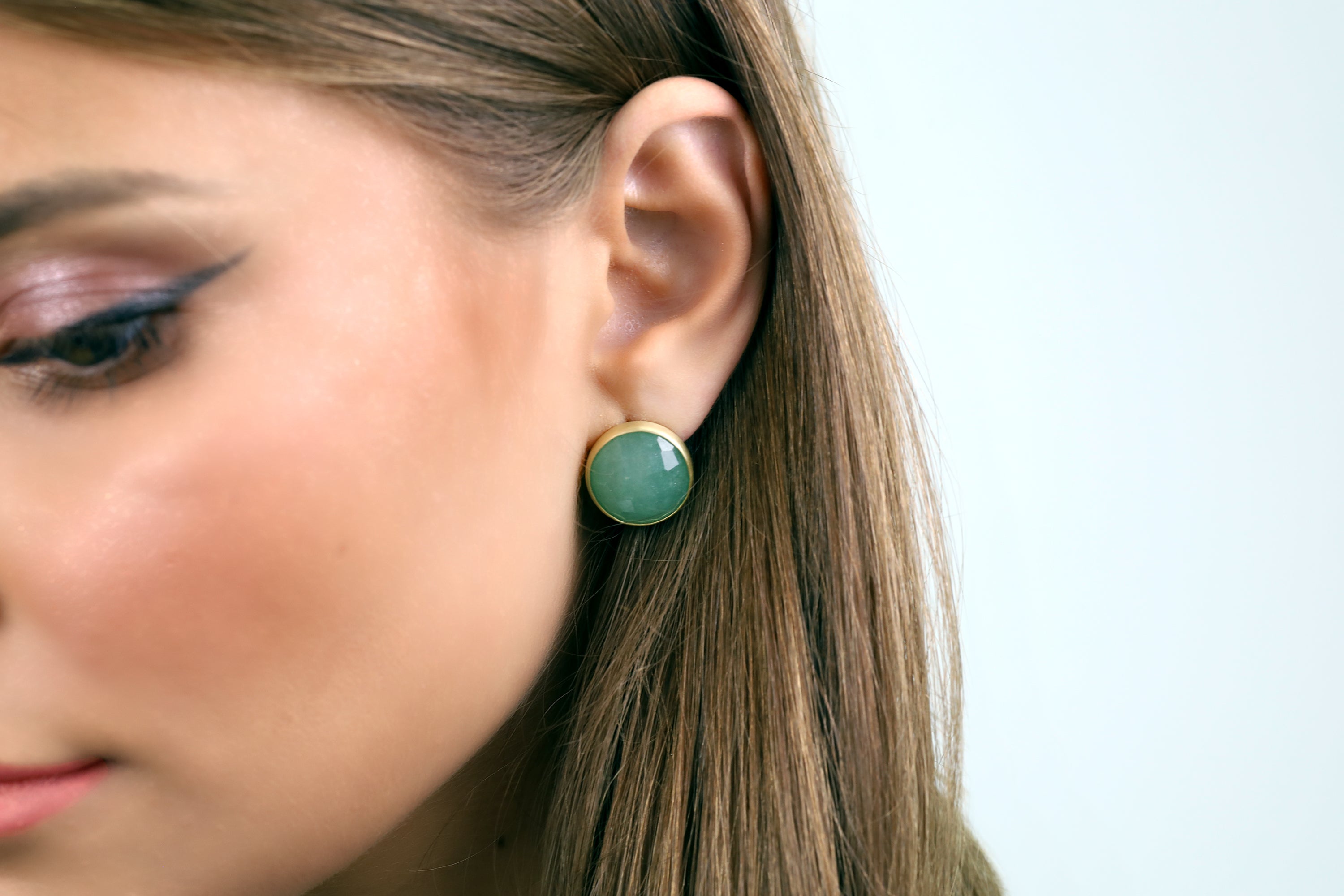 Green Aventurine Gemstone Gold Stud Earrings Earrings Anemone Limited
