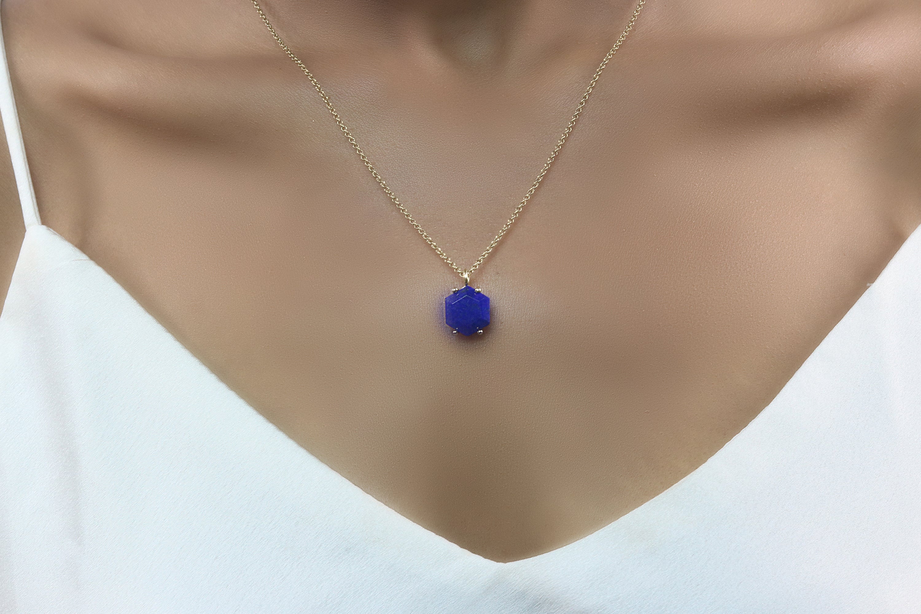 Deep Blue Lapis Lazuli Gold Necklace necklaces Anemone Unique