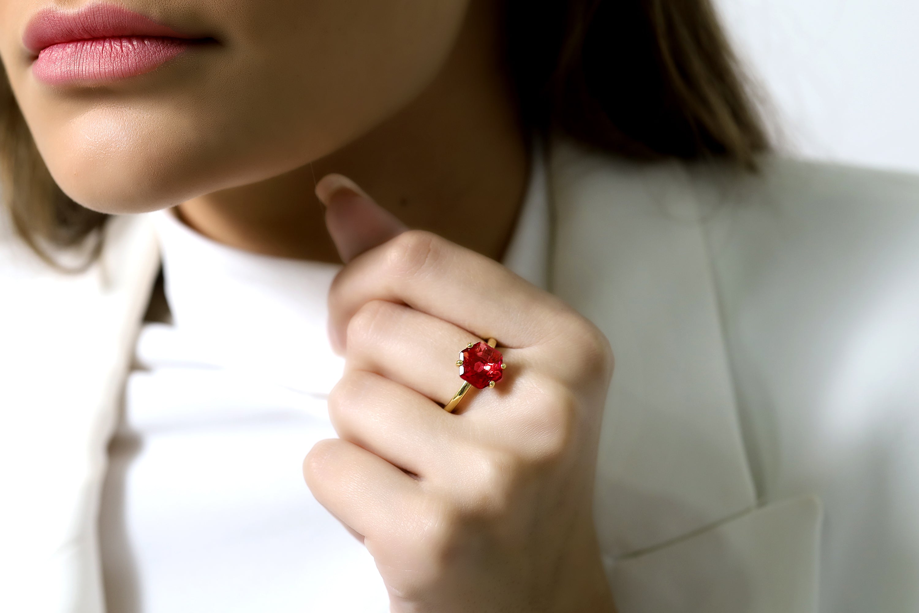 Hexagon Cut Pink Tourmaline Gold Ring Rings Anemone Unique