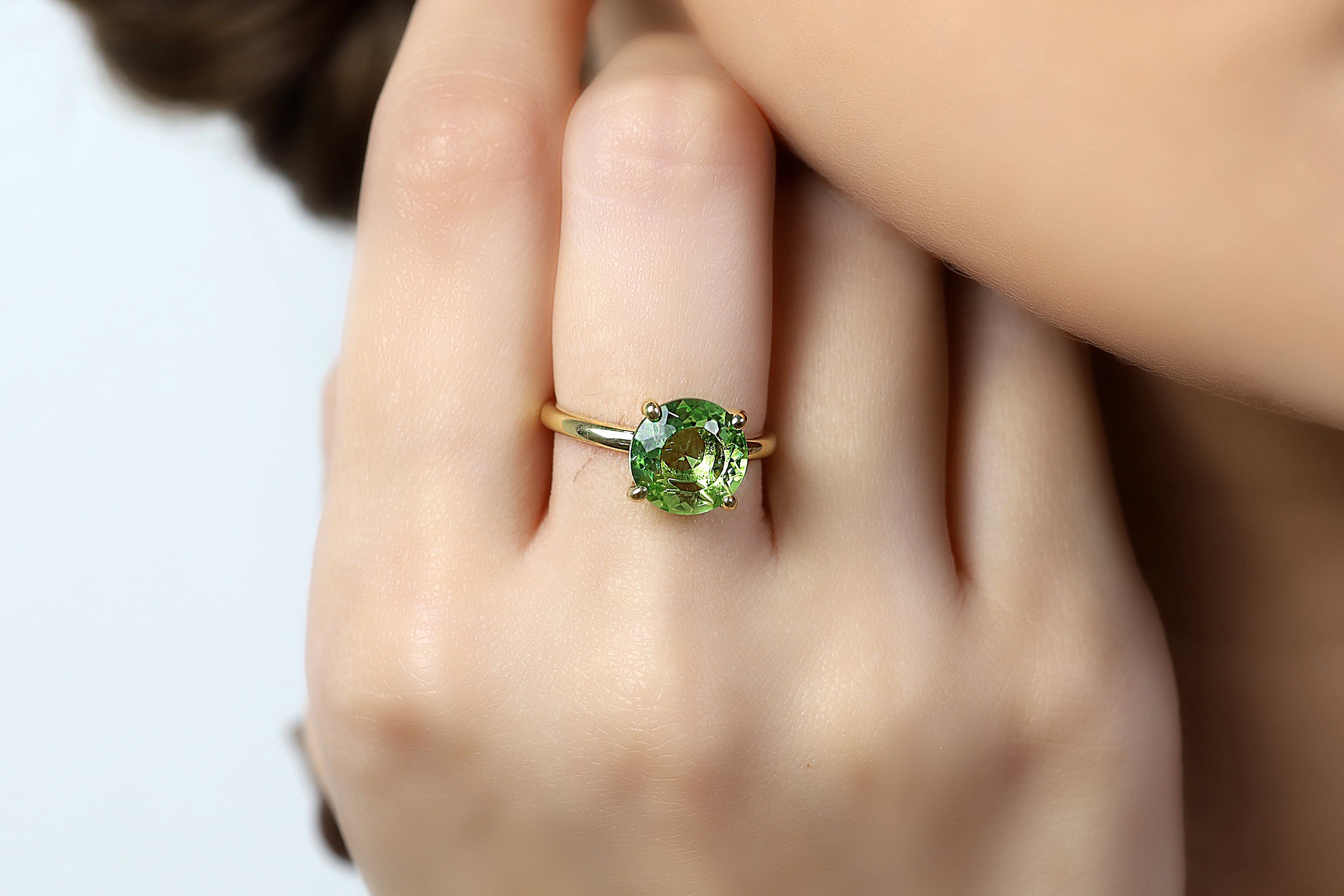 Solitaire Gold Ring with Green Tourmaline Gemstone Rings Anemone Unique