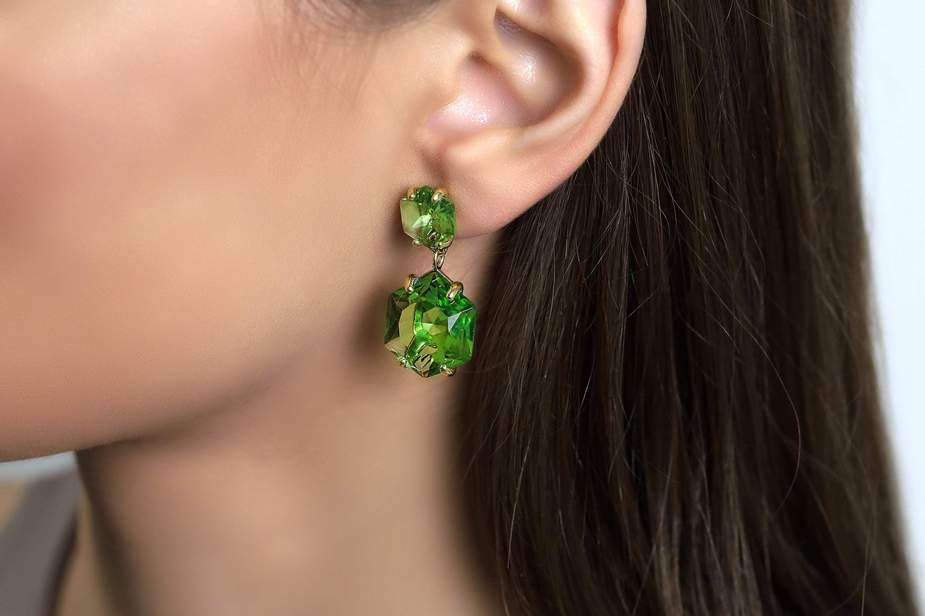 Green Tourmaline Statement Gold Earrings Earrings Anemone Jewelry