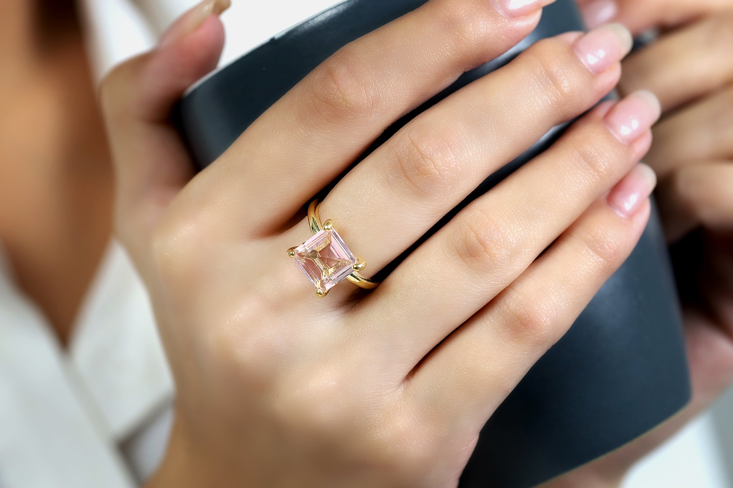 Lustrous Rose Quartz Ring in 14k Gold Rings Anemone Unique