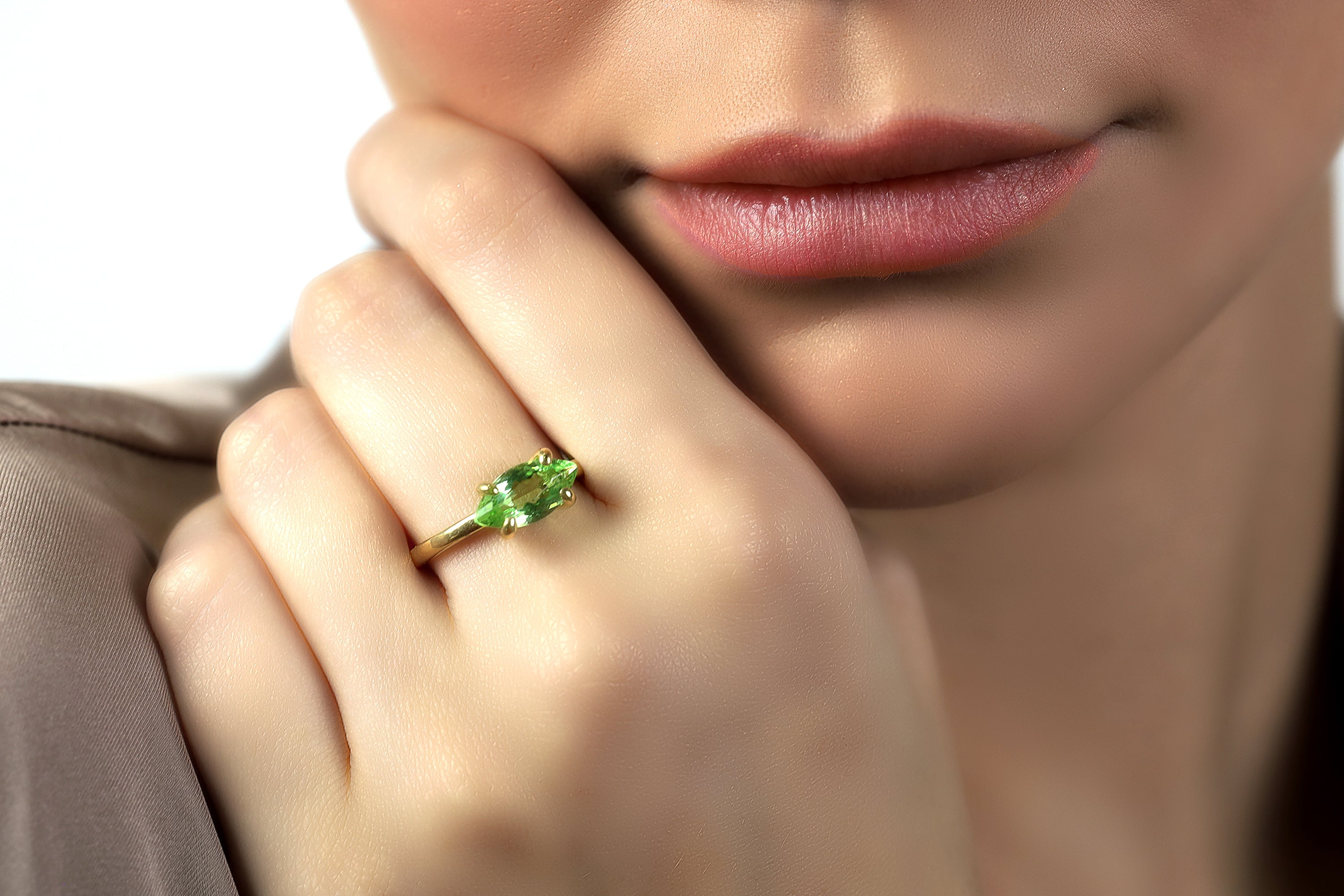 Gold Green Tourmaline Marquise Solitaire Ring Rings Anemone Unique