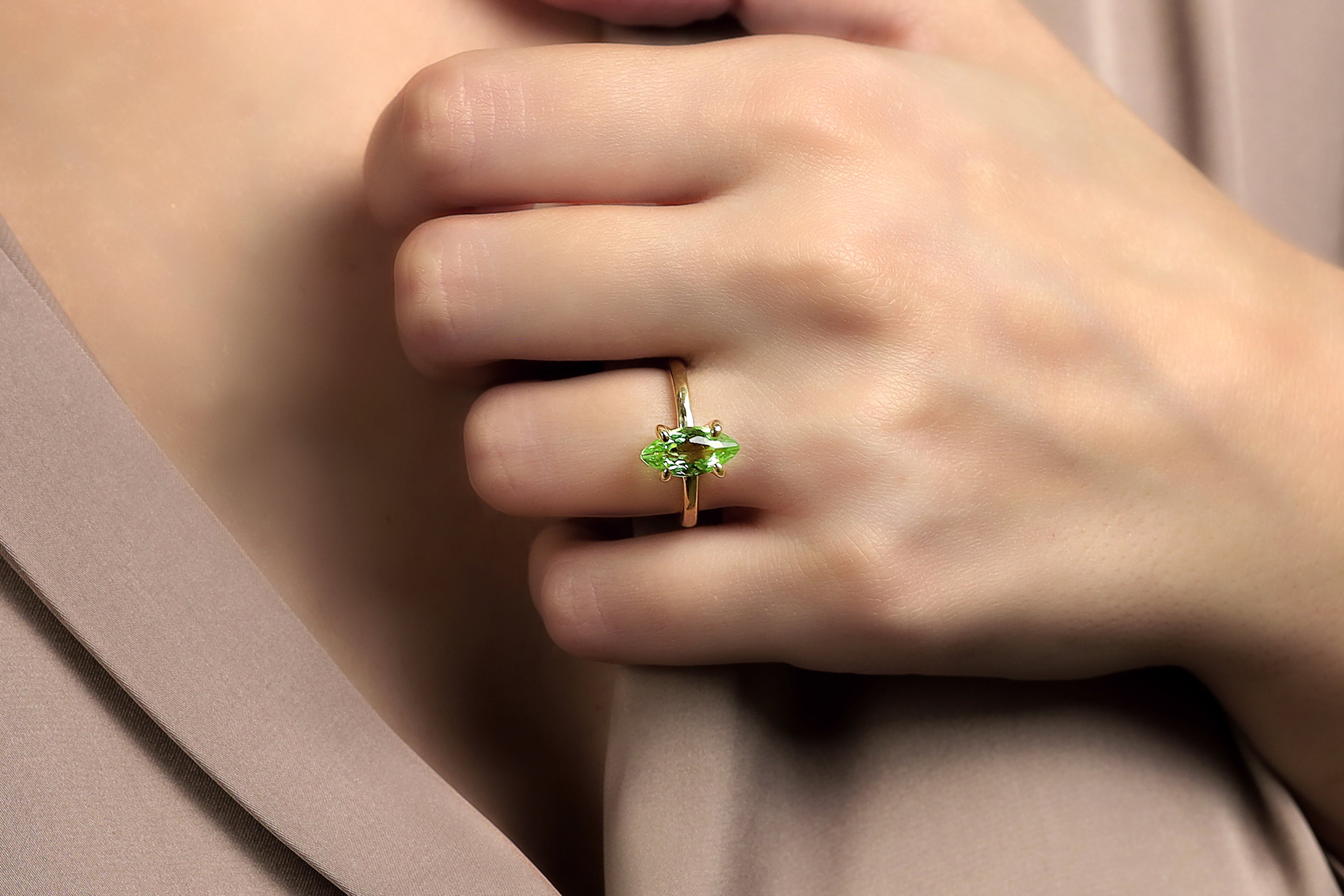 Green Tourmaline Marquise Cut Gemstone Gold Ring Rings Anemone Unique