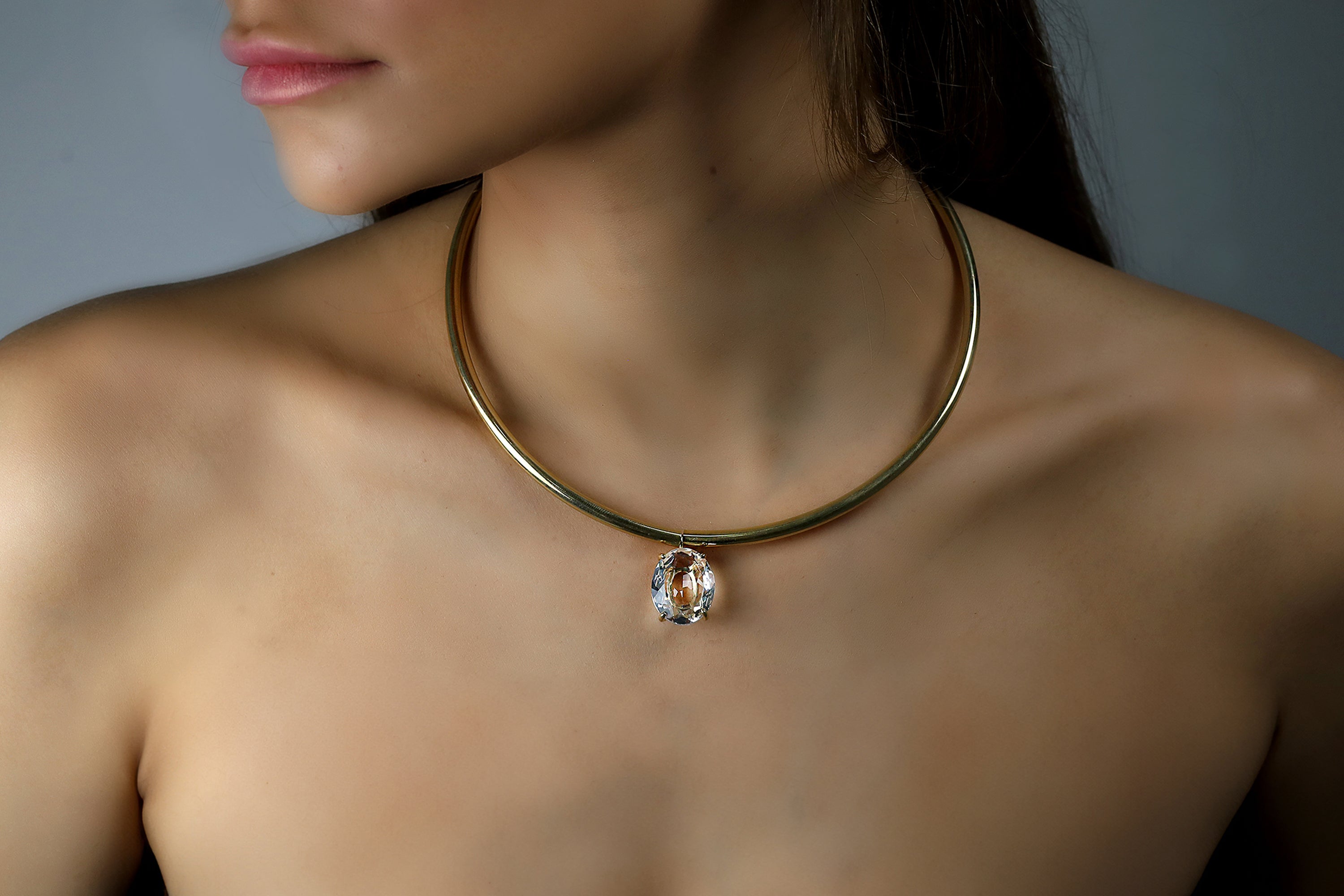 Crystal Quartz Oval Gold Tribal Necklace necklaces Anemone Jewelry