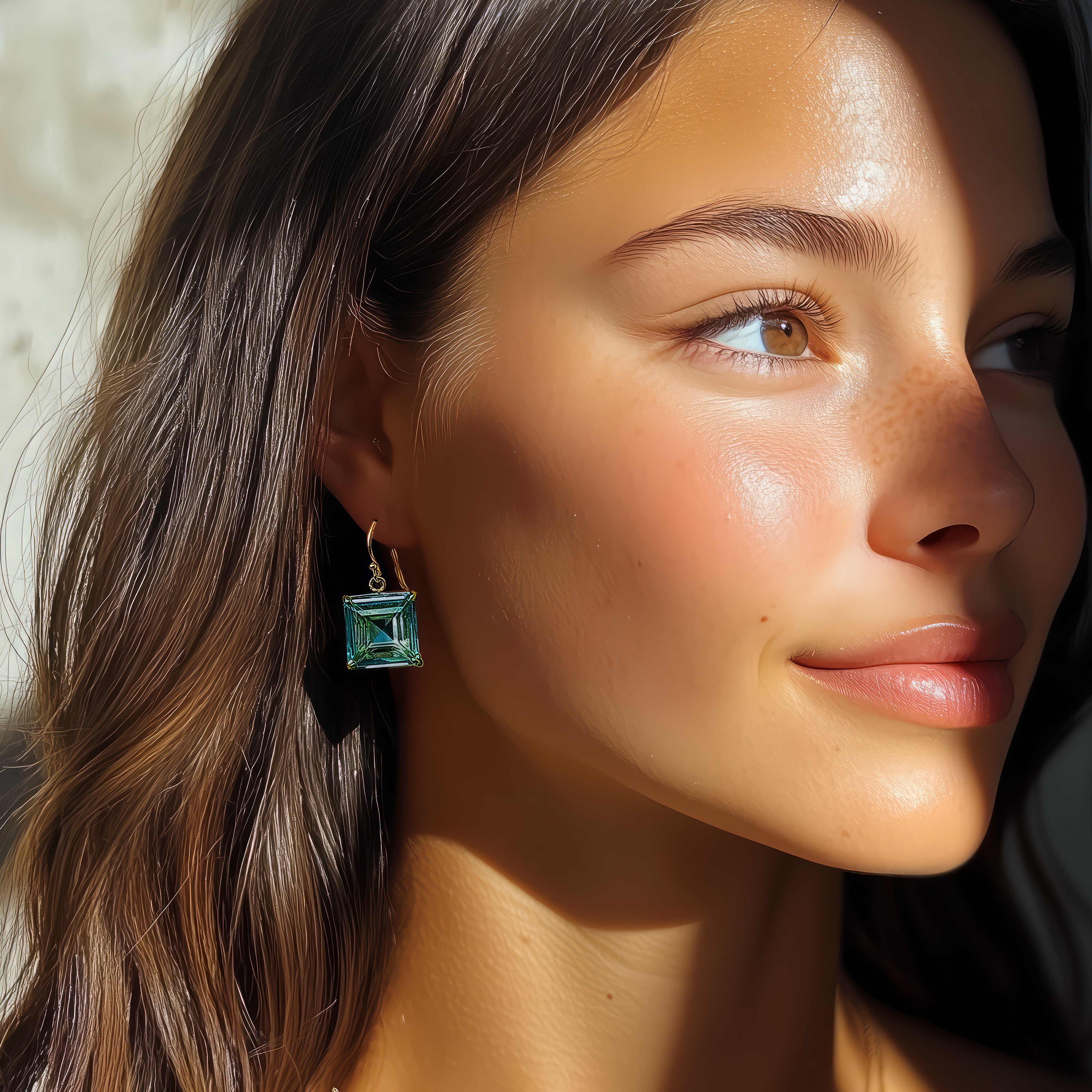 Square Cut Blue Tourmaline Dangle Gold Statement Earrings Earrings Anemone Jewelry