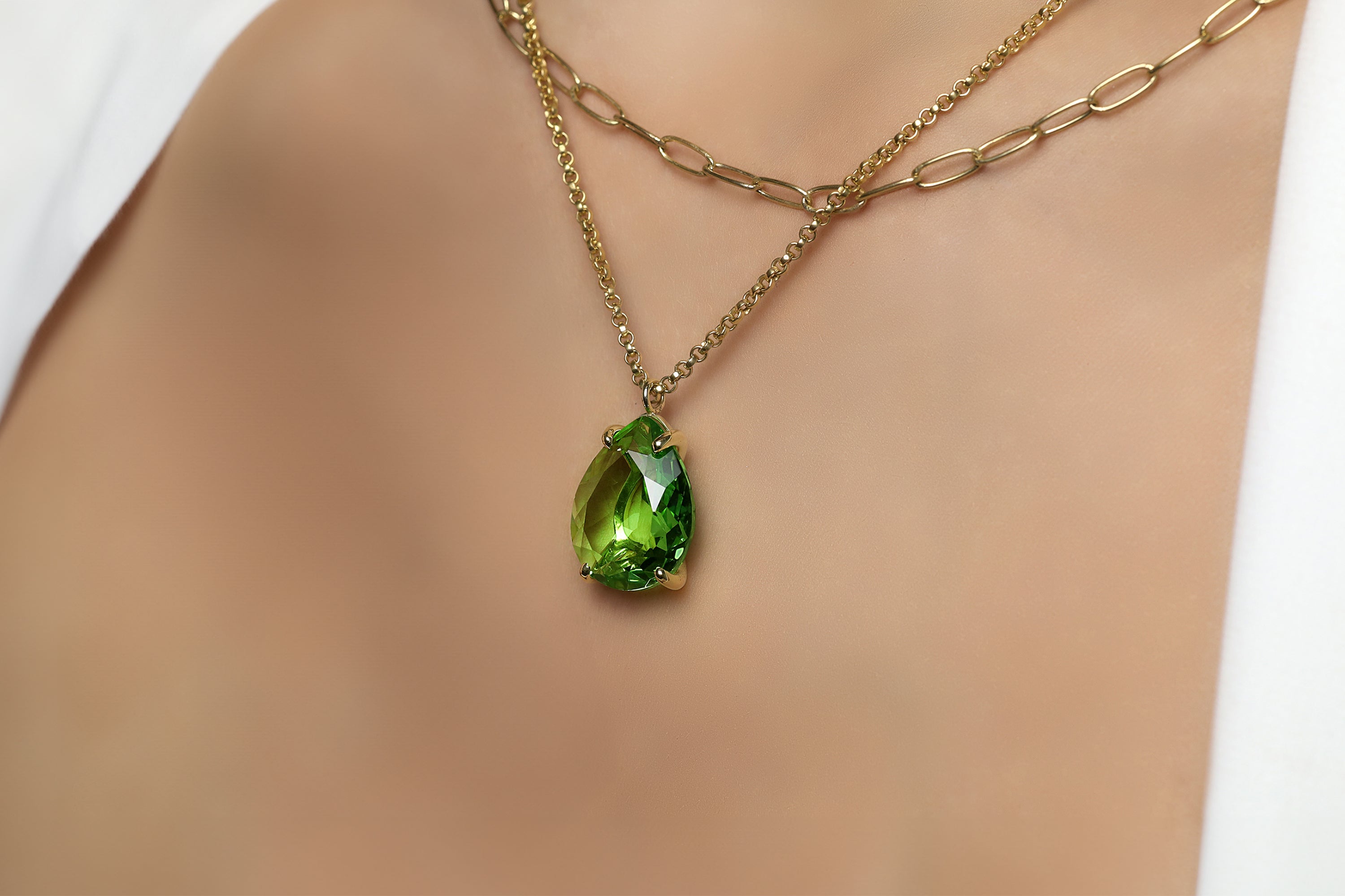 Green Tourmaline Pear Cut Gold Pendant Necklace necklaces Anemone Jewelry