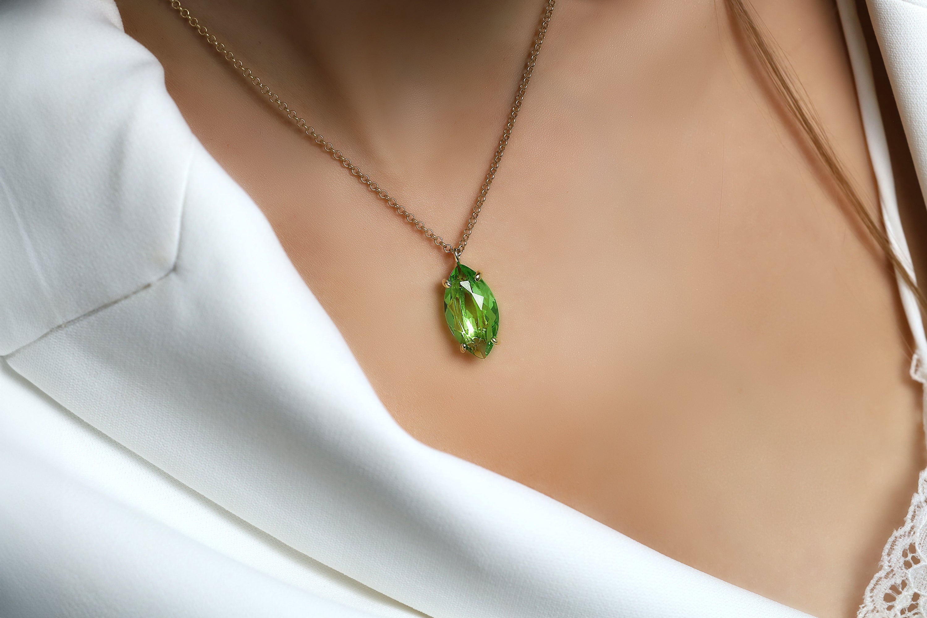 14k Gold Prong Marquise Cut Tourmaline Necklace necklaces Anemone Jewelry