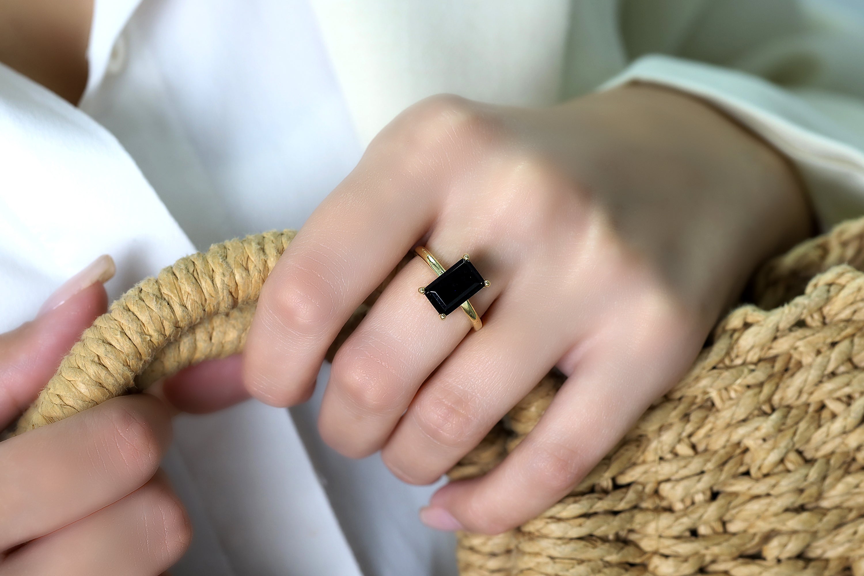 Gold Stacking Ring with Black Onyx Rings Anemone Unique