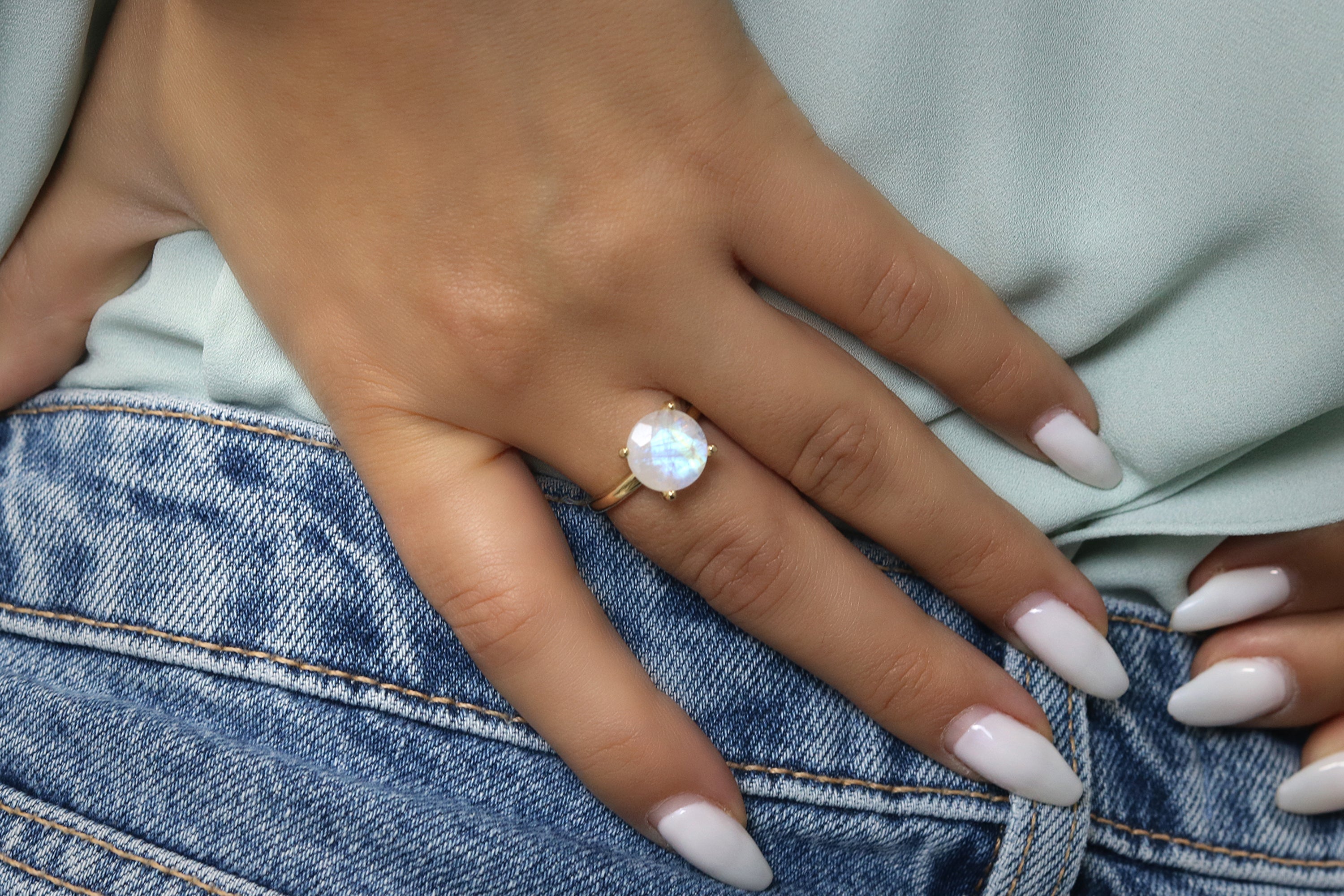 Unique Moonstone Ring in 14k Gold Rings Anemone Unique