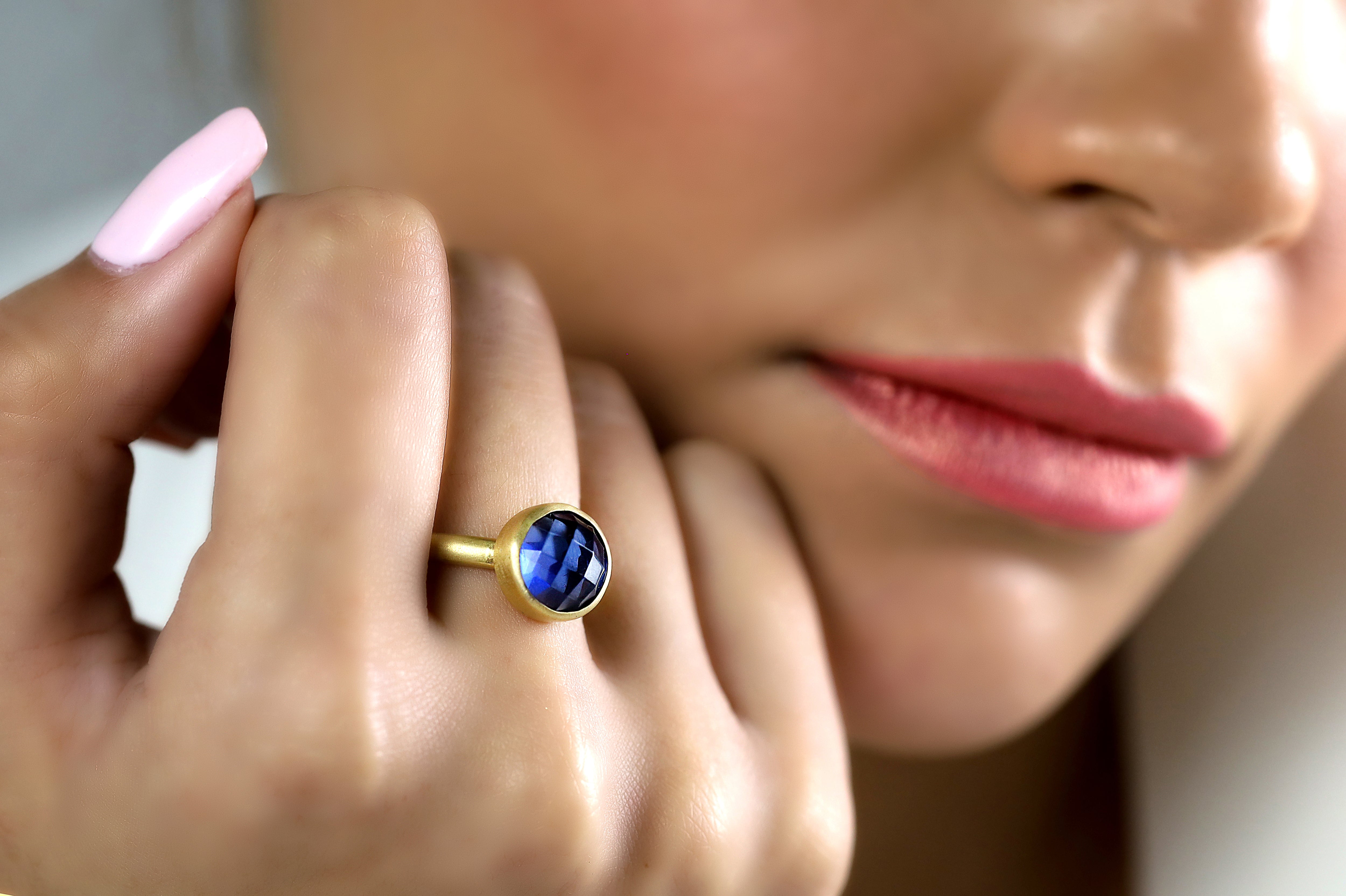 Sapphire Bezel Round Gold Ring Rings Anemone Limited