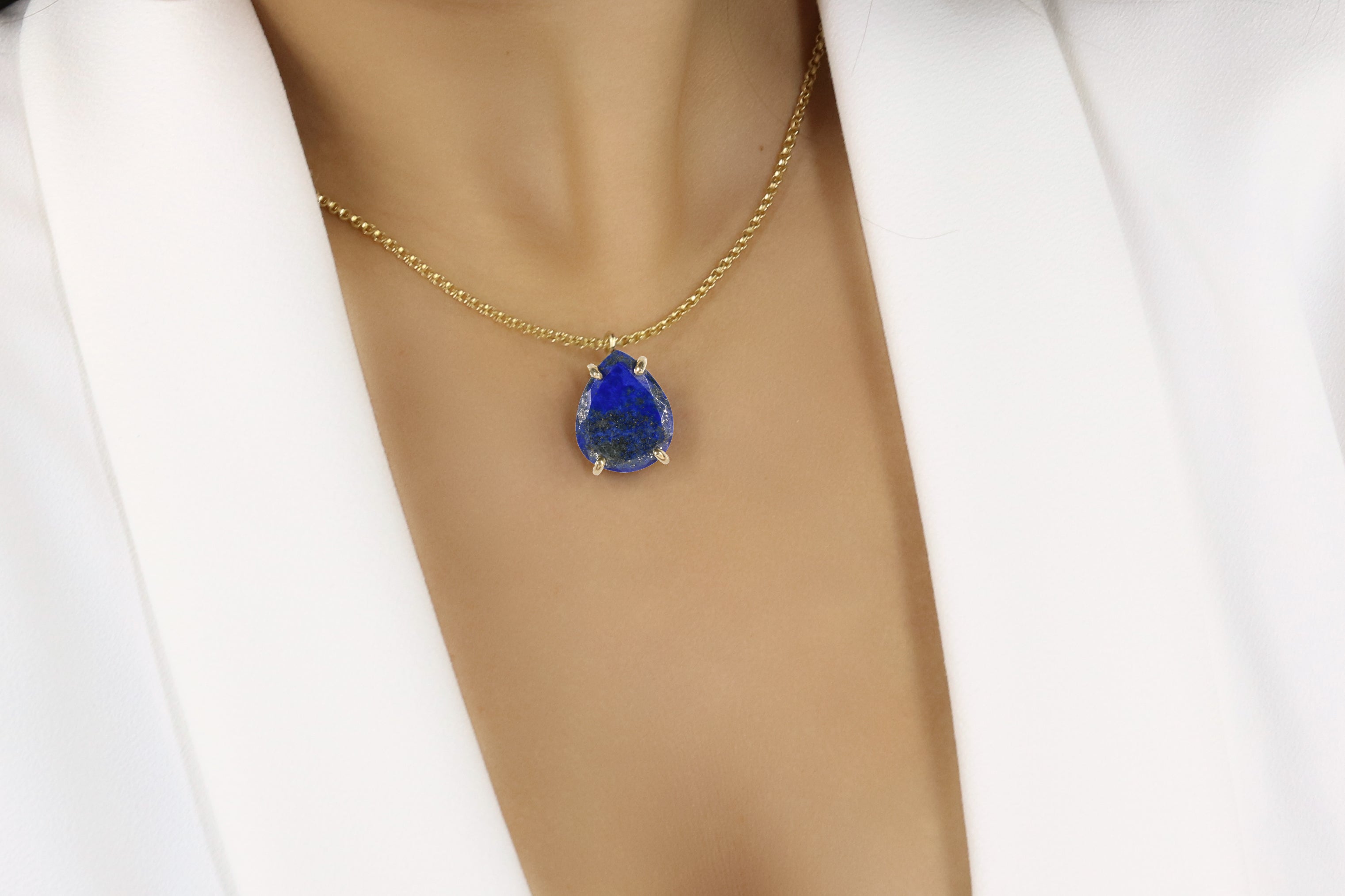 Pear-cut Natural Lapis Lazuli Necklace necklaces Anemone Jewelry