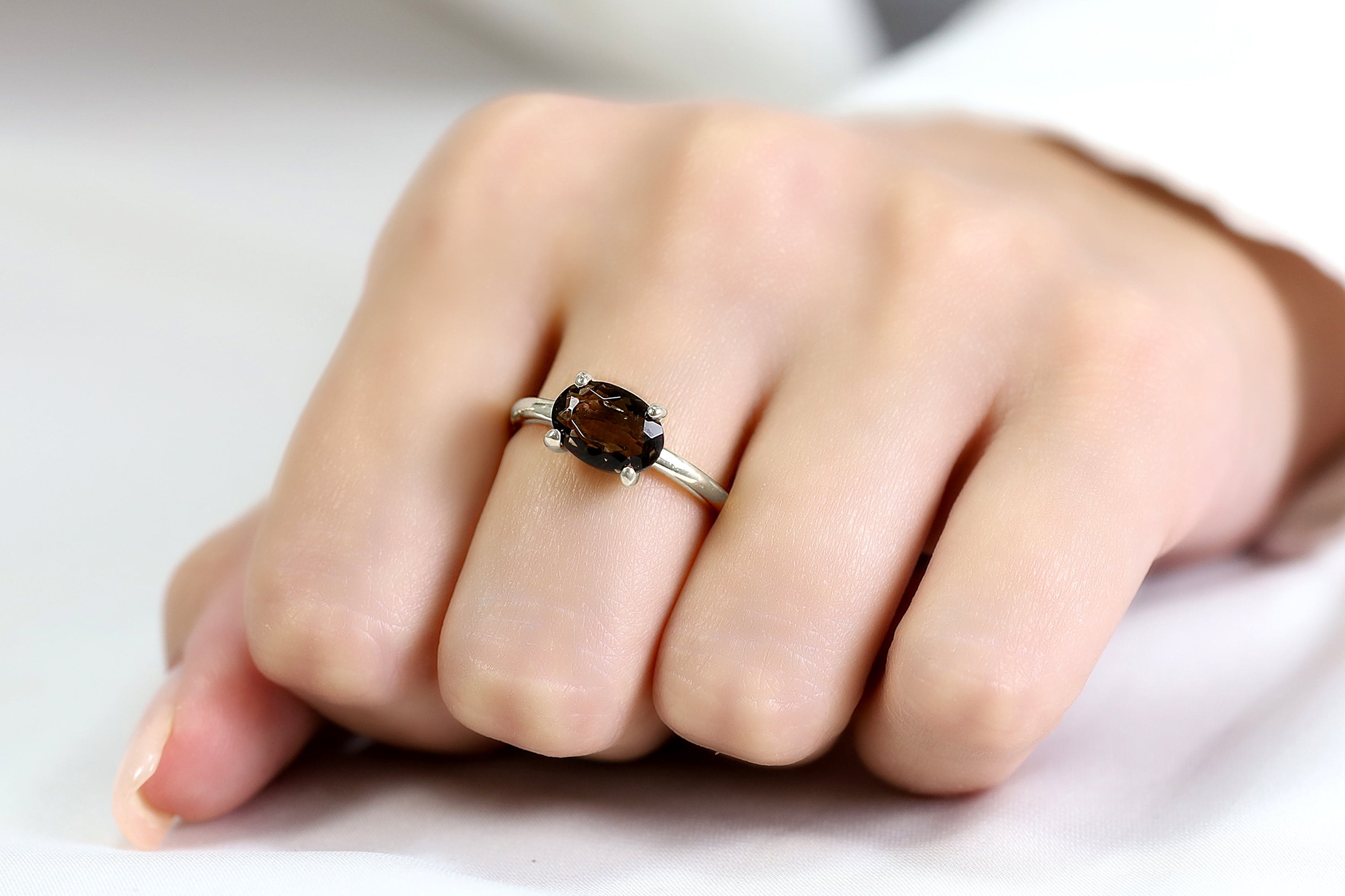 Oval Smoky Quartz Sterling Silver Ring for Women Rings Anemone Unique