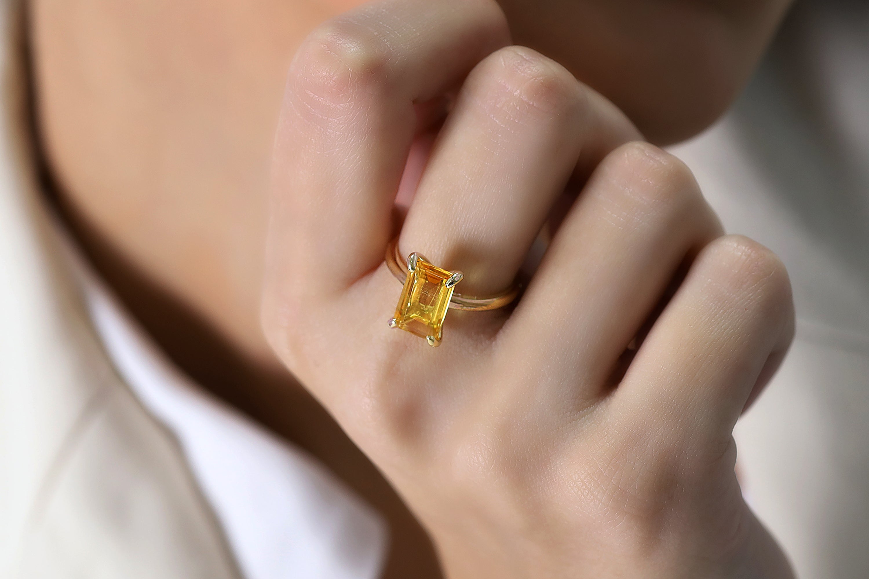 14k Rose Gold Rectangle Citrine Ring Rings Anemone Unique