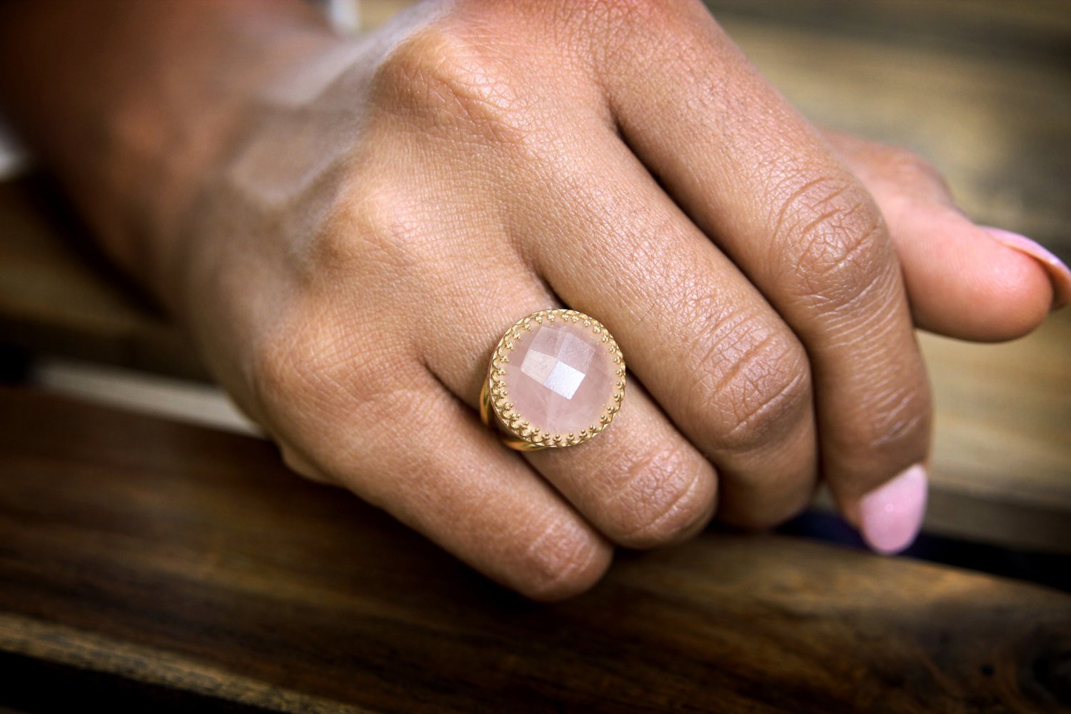 Charming Rose Quartz Ring in 14k Gold-filled Band Rings Anemone Jewelry