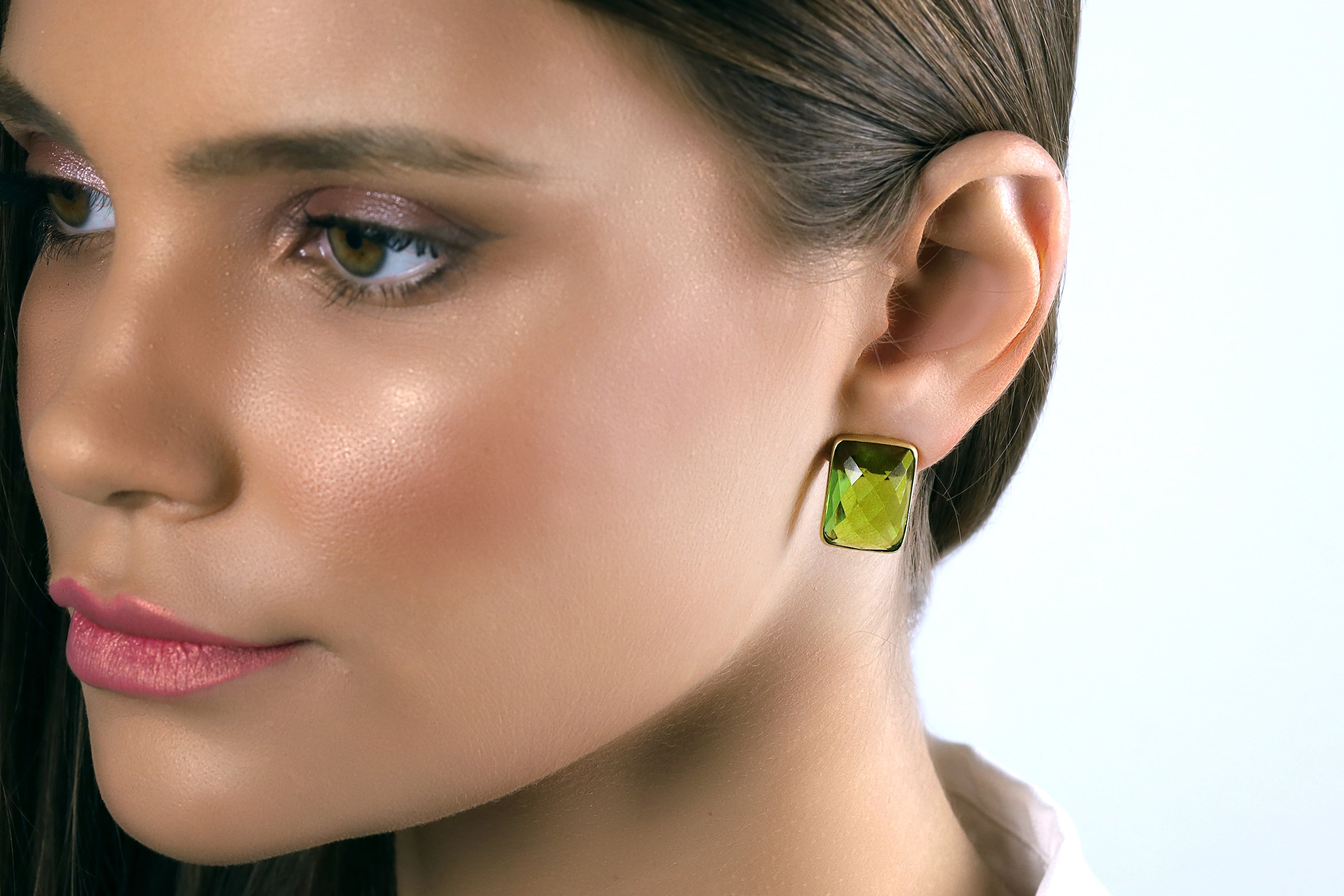 Rectangle Peridot Bezel Gold Stud Earrings Earrings Anemone Limited