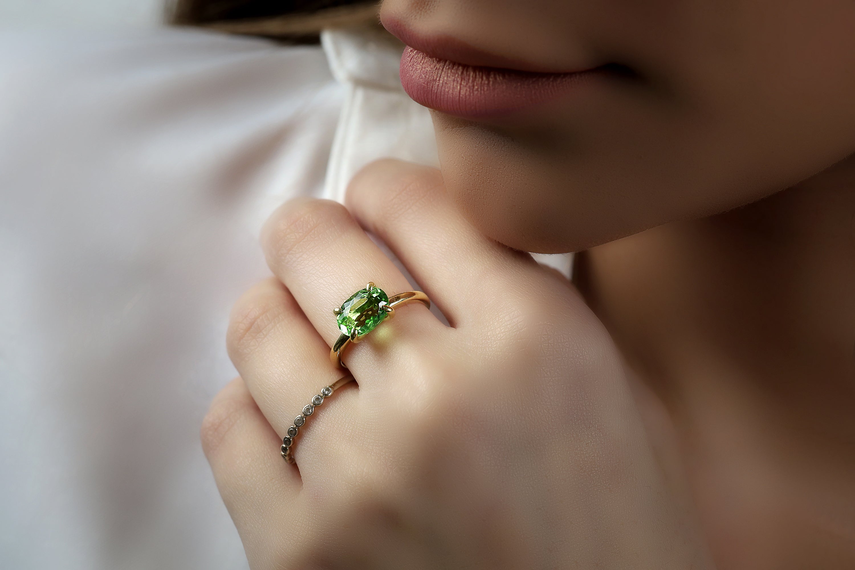 Green Tourmaline Solitaire Ring in 14k Gold Rings Anemone Unique