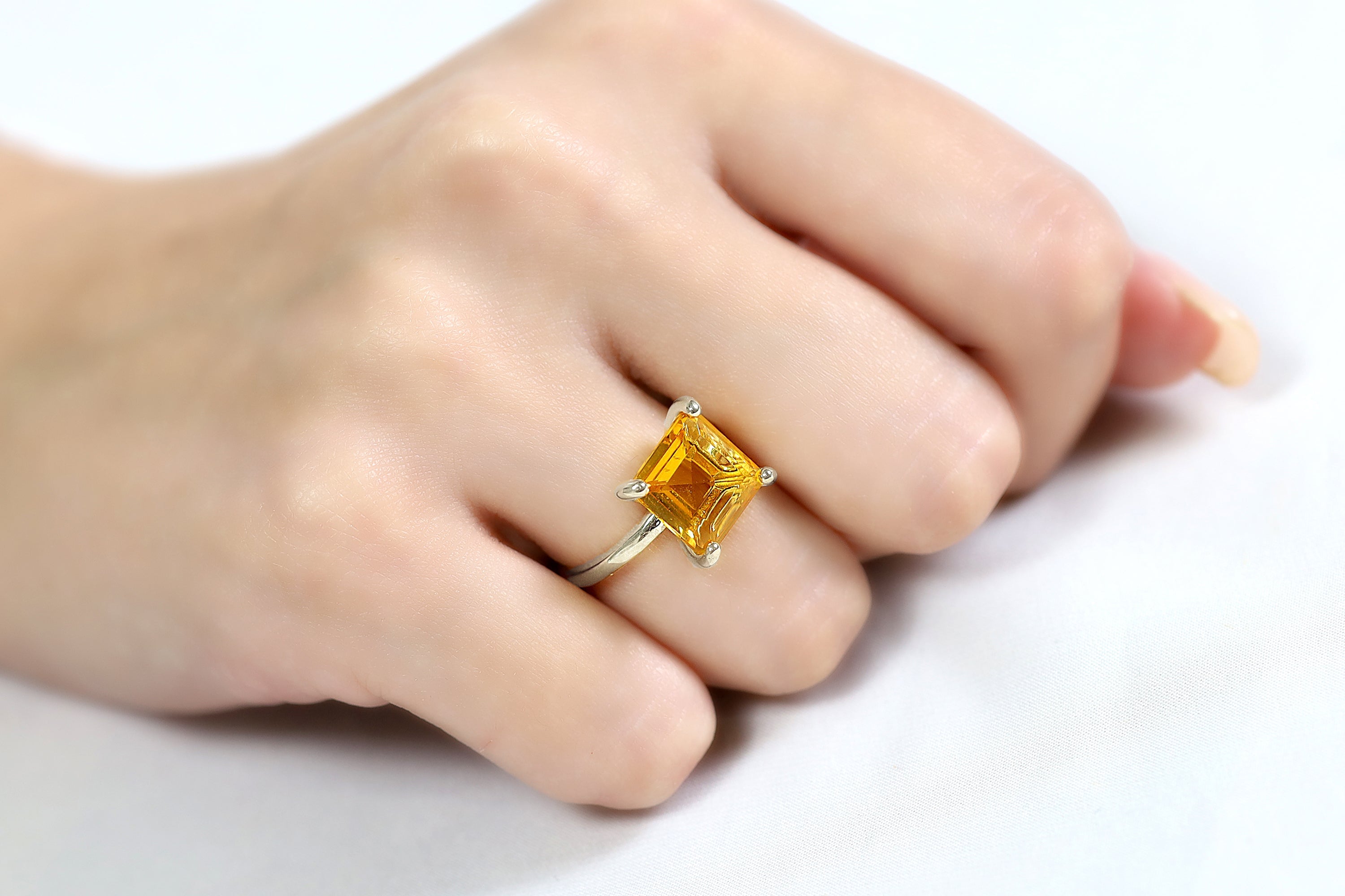 10x10mm Lustrous Citrine Ring in 925 Silver Sterling Rings Anemone Unique