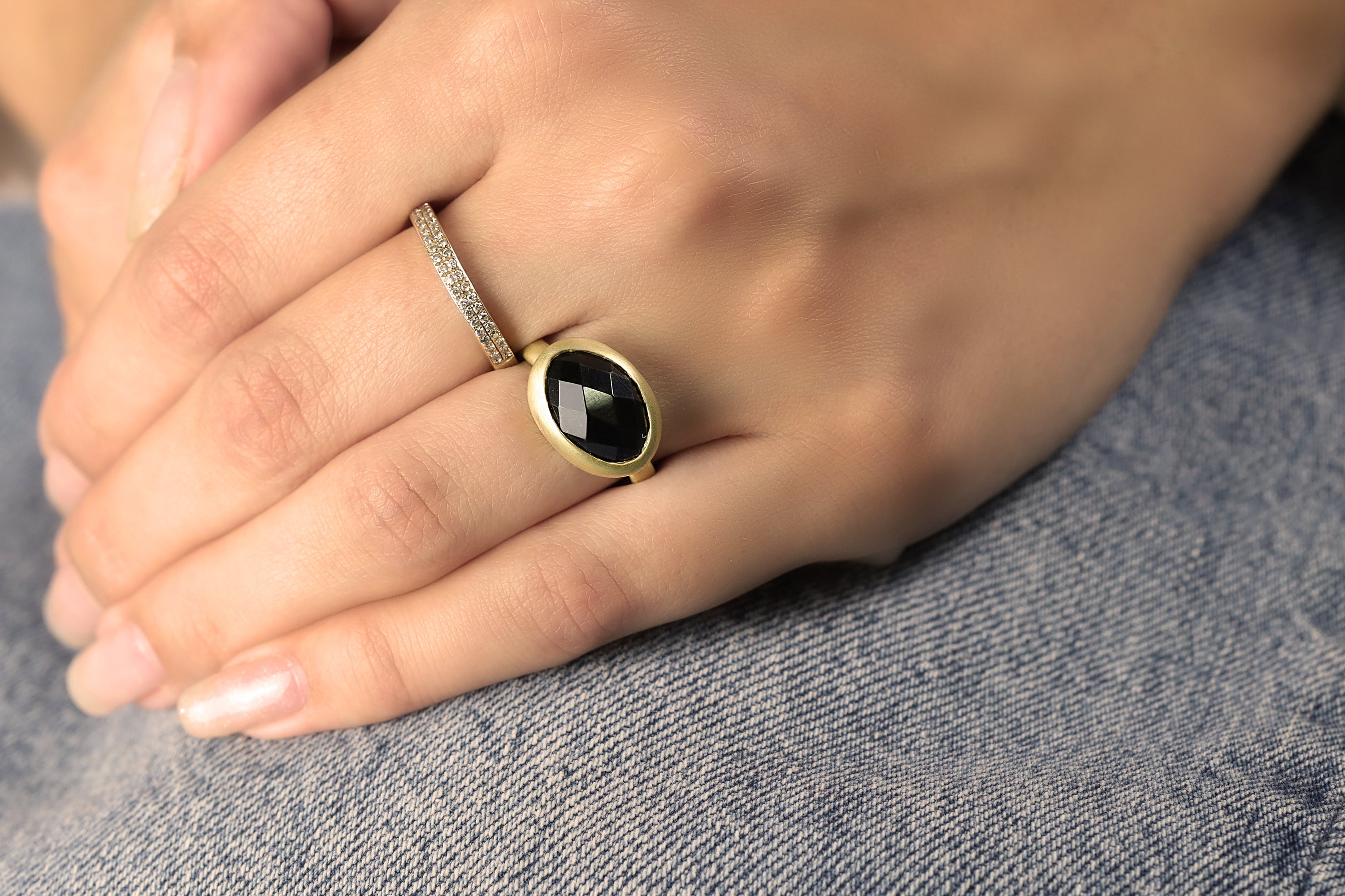 Oval Cut Bezel Black Onyx Gold Ring Rings Anemone Limited