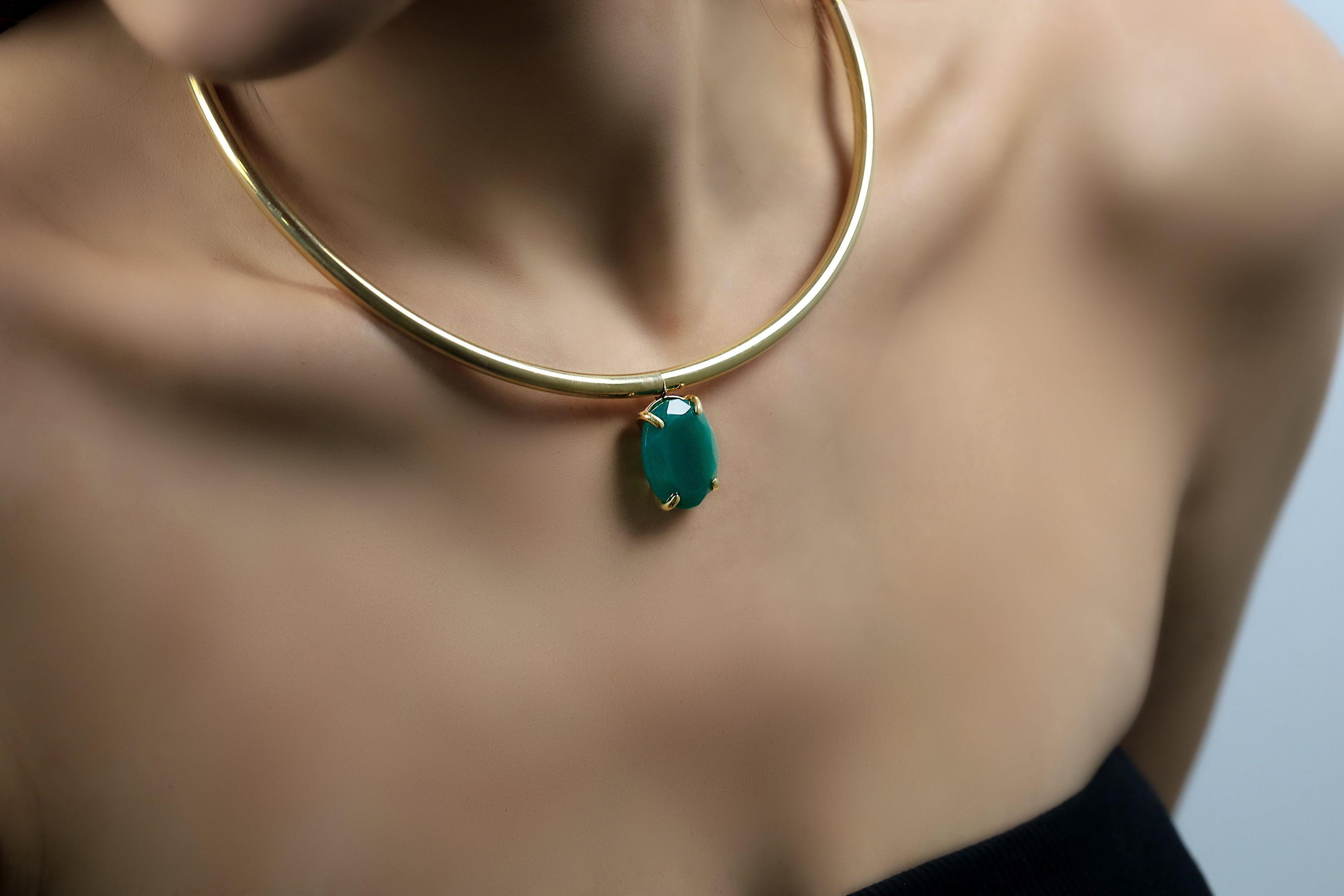 14k Gold Tribal Green Onyx Pendant Necklace necklaces Anemone Jewelry