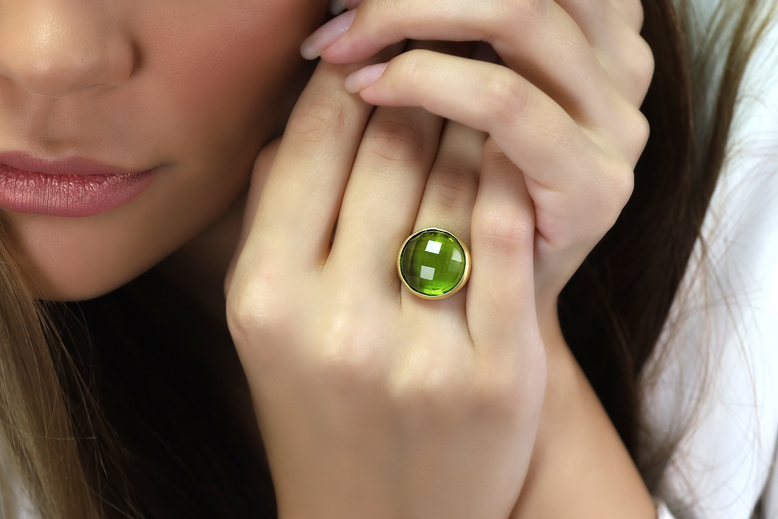 Gold Peridot 14k Gold Bezel Ring Rings Anemone Limited