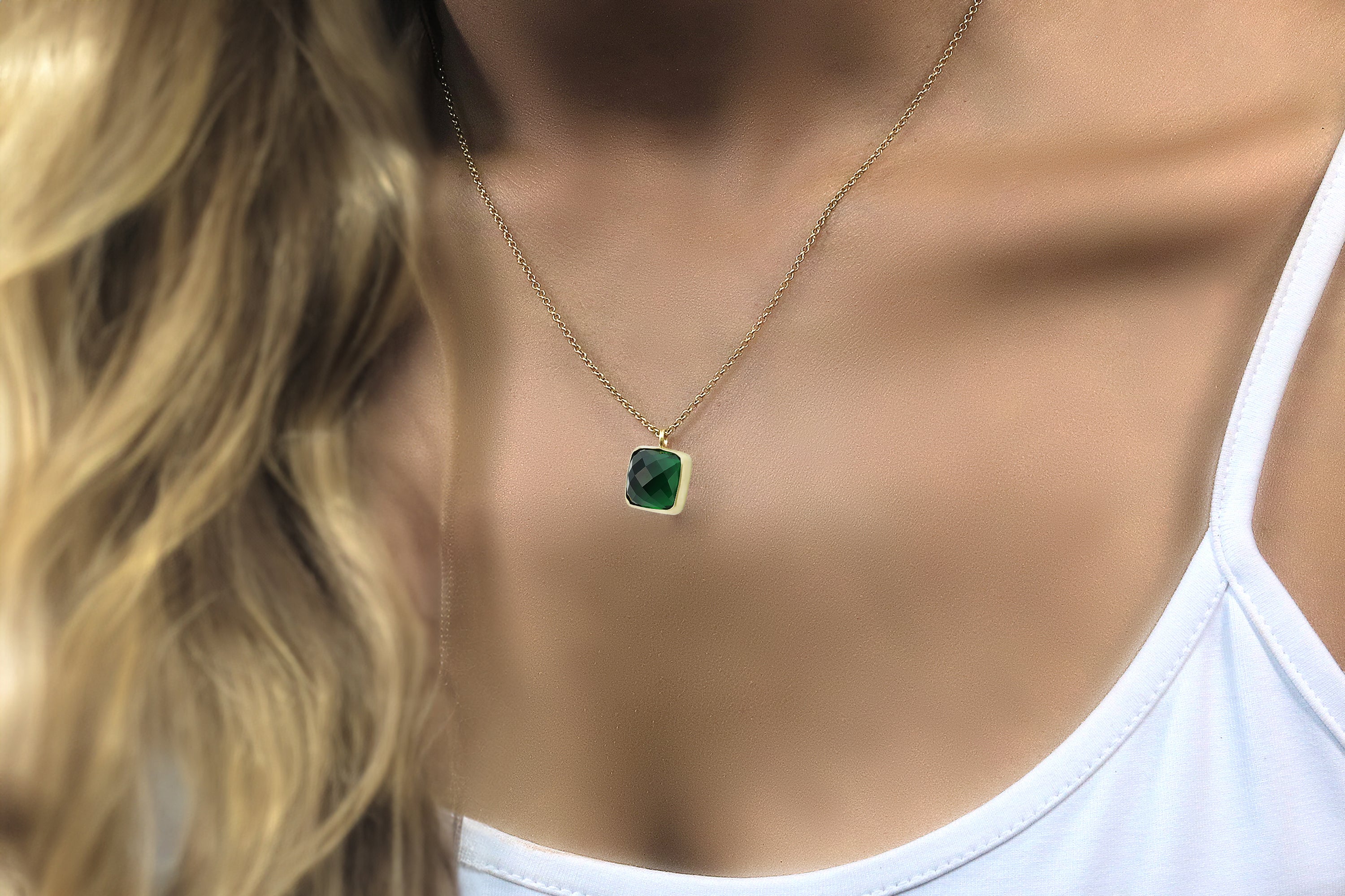 Square Emerald Pendant Bezel Set Gold Necklace necklaces Anemone Limited