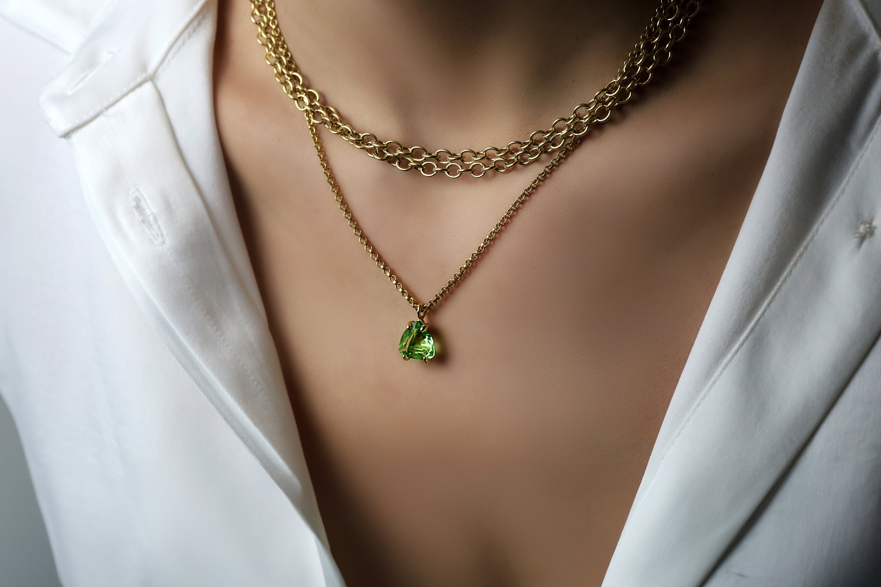 Green Tourmaline Trillion Cut Pendant Gold Necklace necklaces Anemone Unique