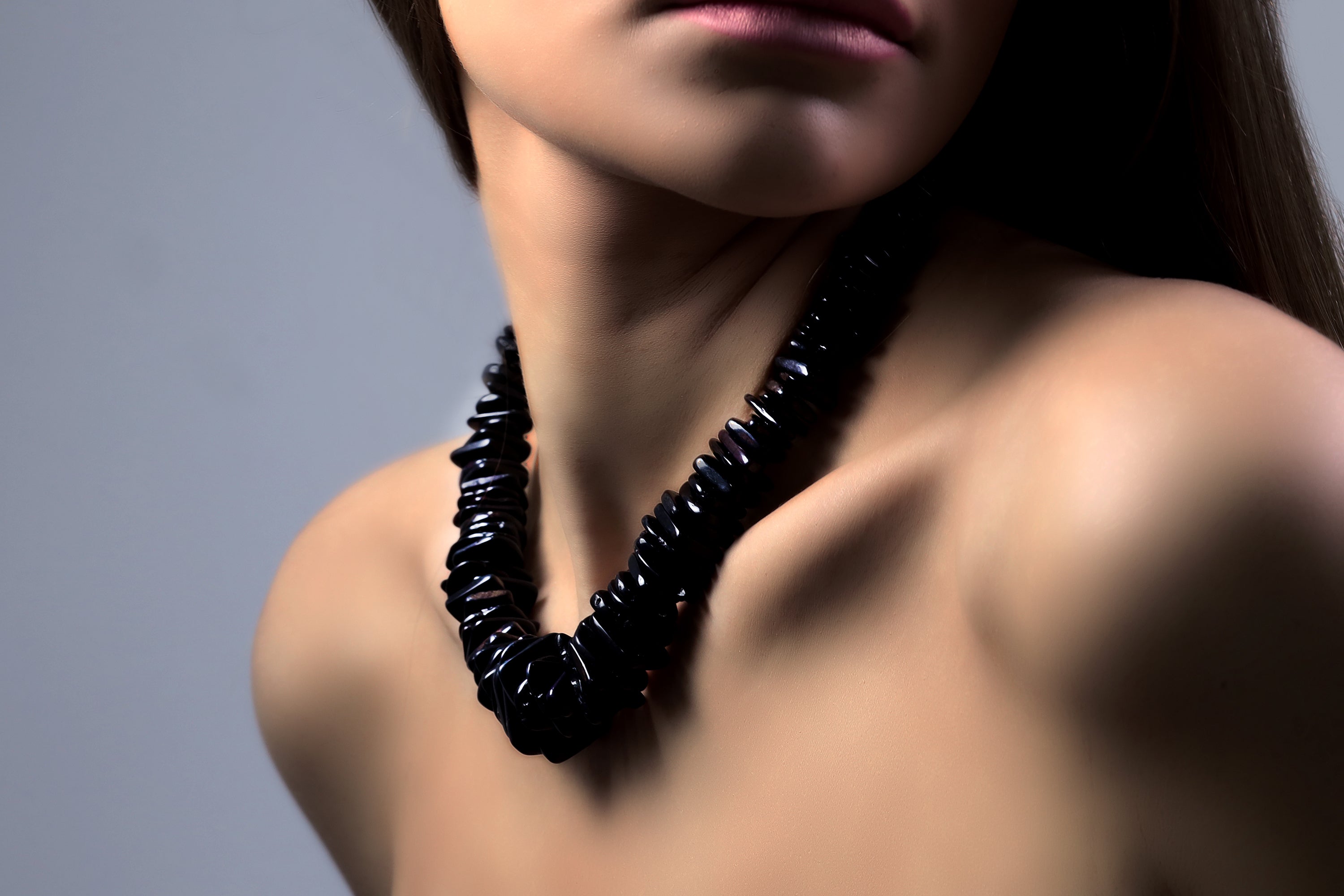 Black Onyx Slices Statement Extra Large Gemstone Necklace necklaces Anemone Jewelry