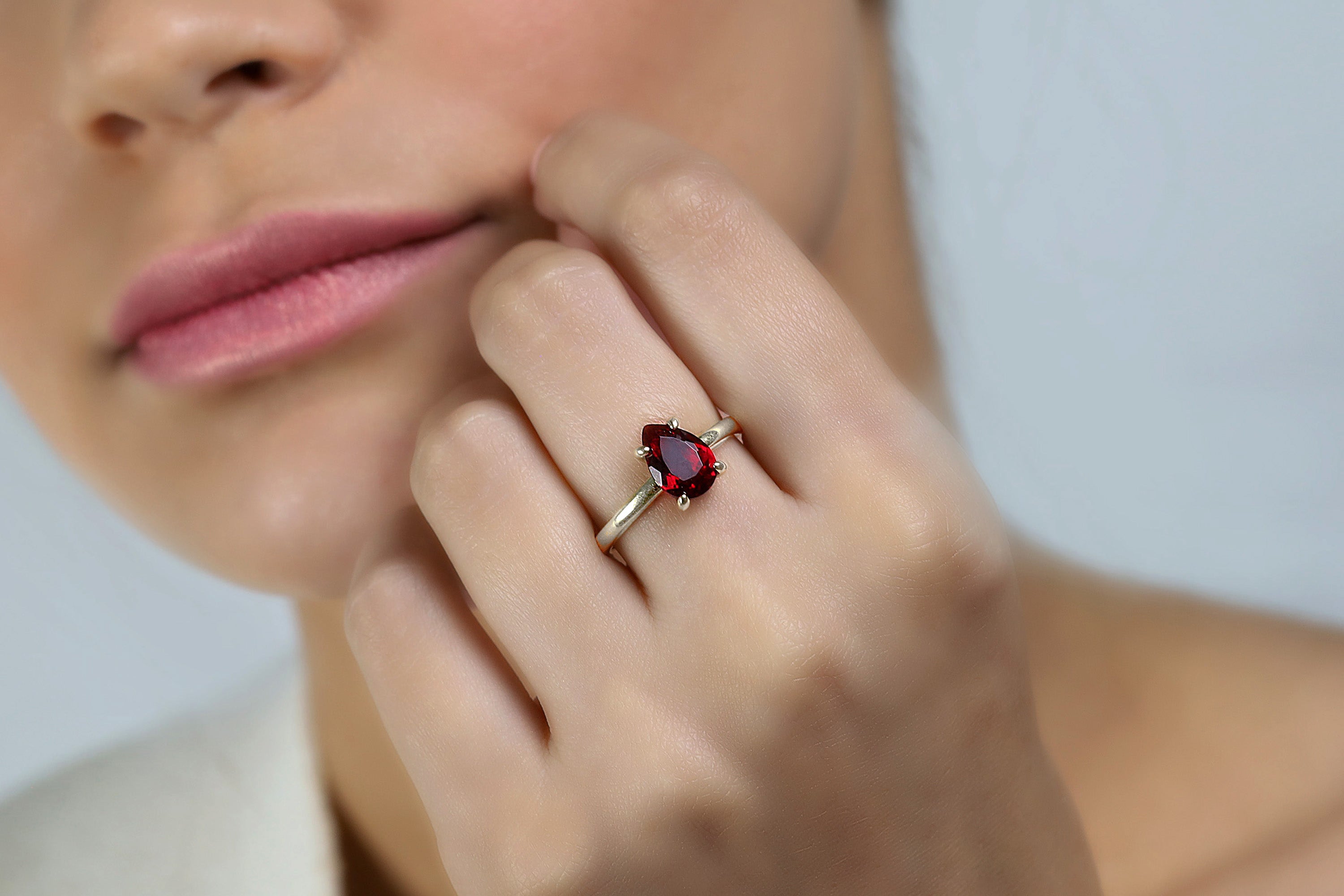 Vibrant Pear Garnet Sterling Silver Ring Rings Anemone Unique