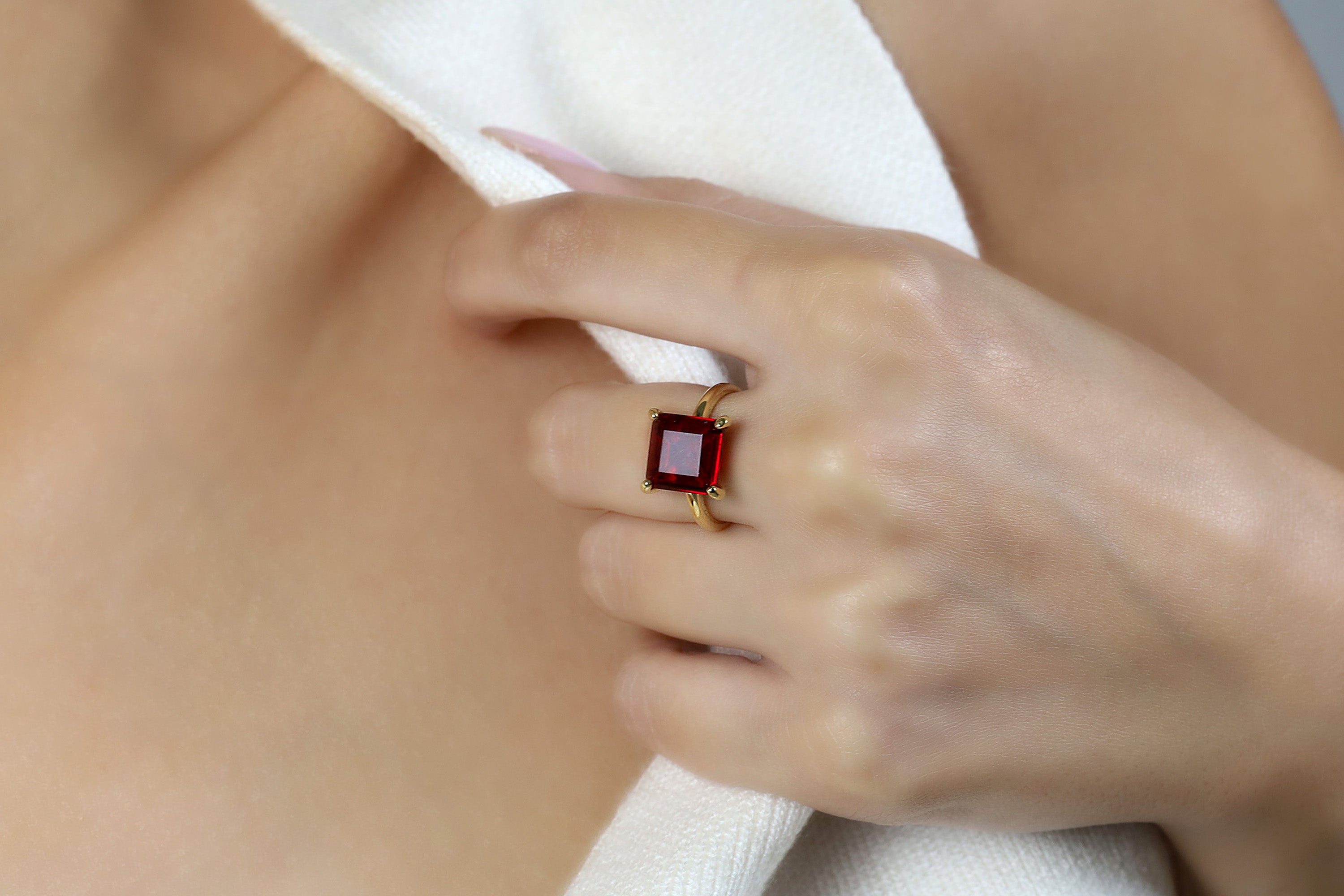 14k Yellow Gold Square Garnet Ring Rings Anemone Unique