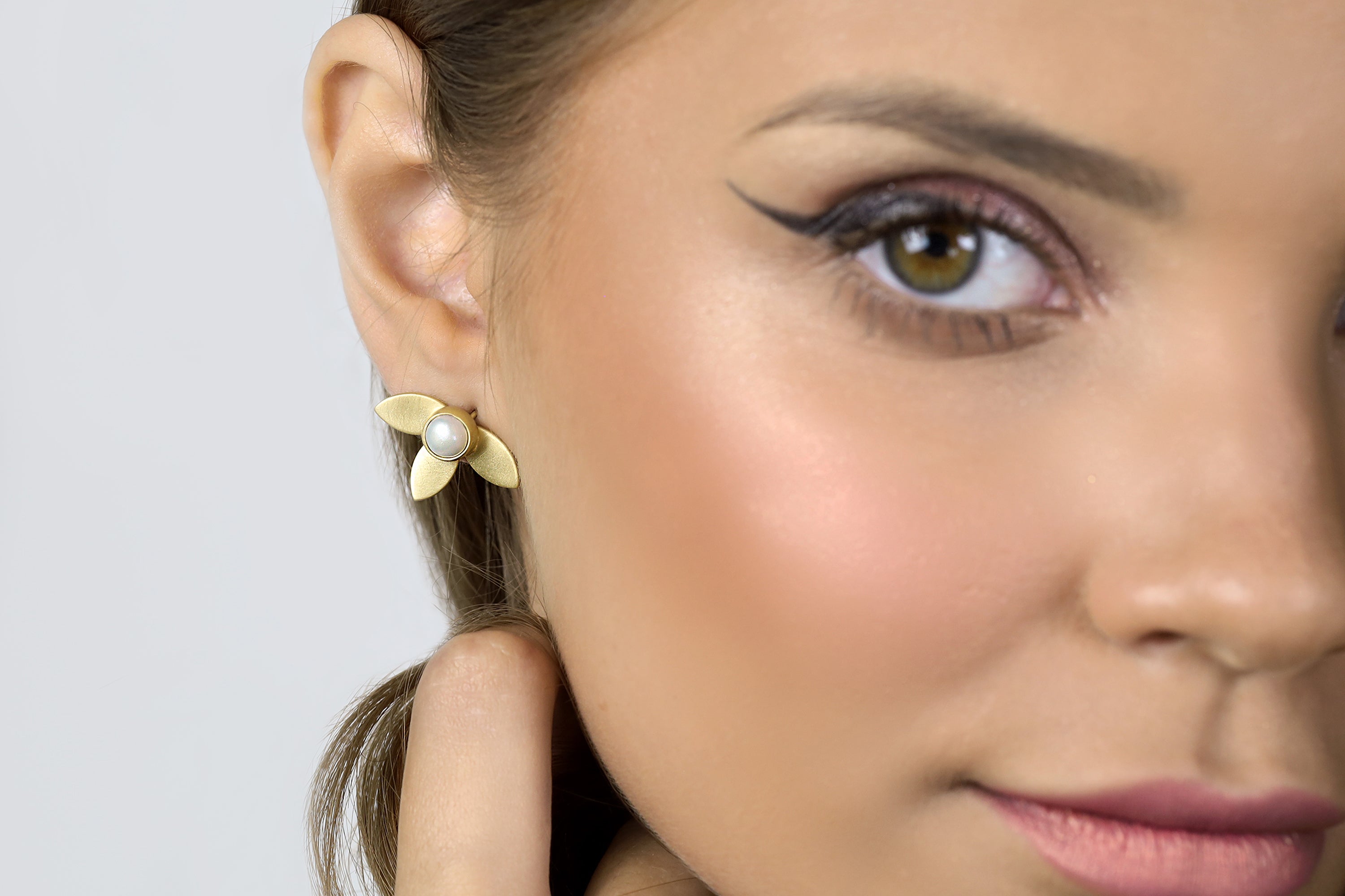 Bezel Set Freshwater White Pearl Earrings Earrings Anemone Limited