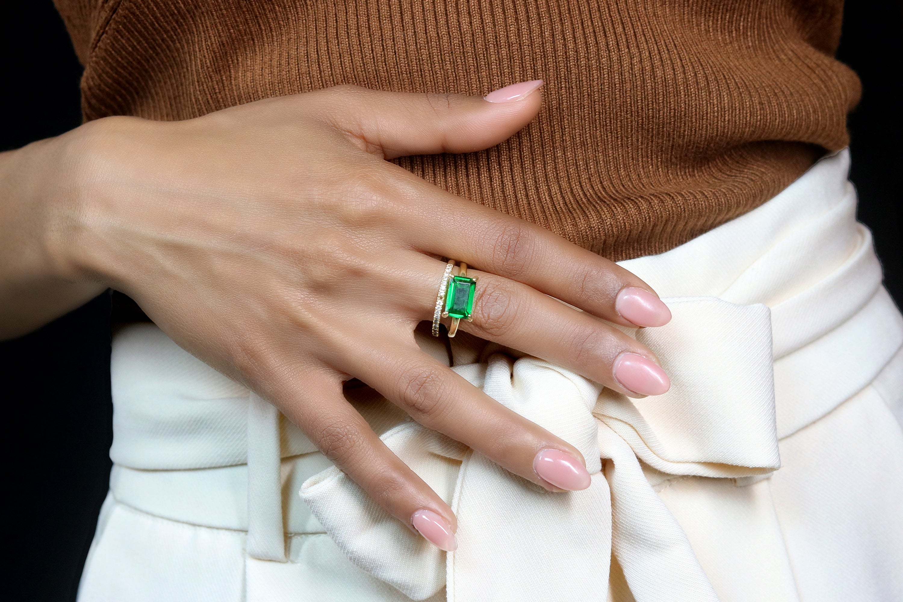 Gold Rectangle Emerald Ring Rings Anemone Unique