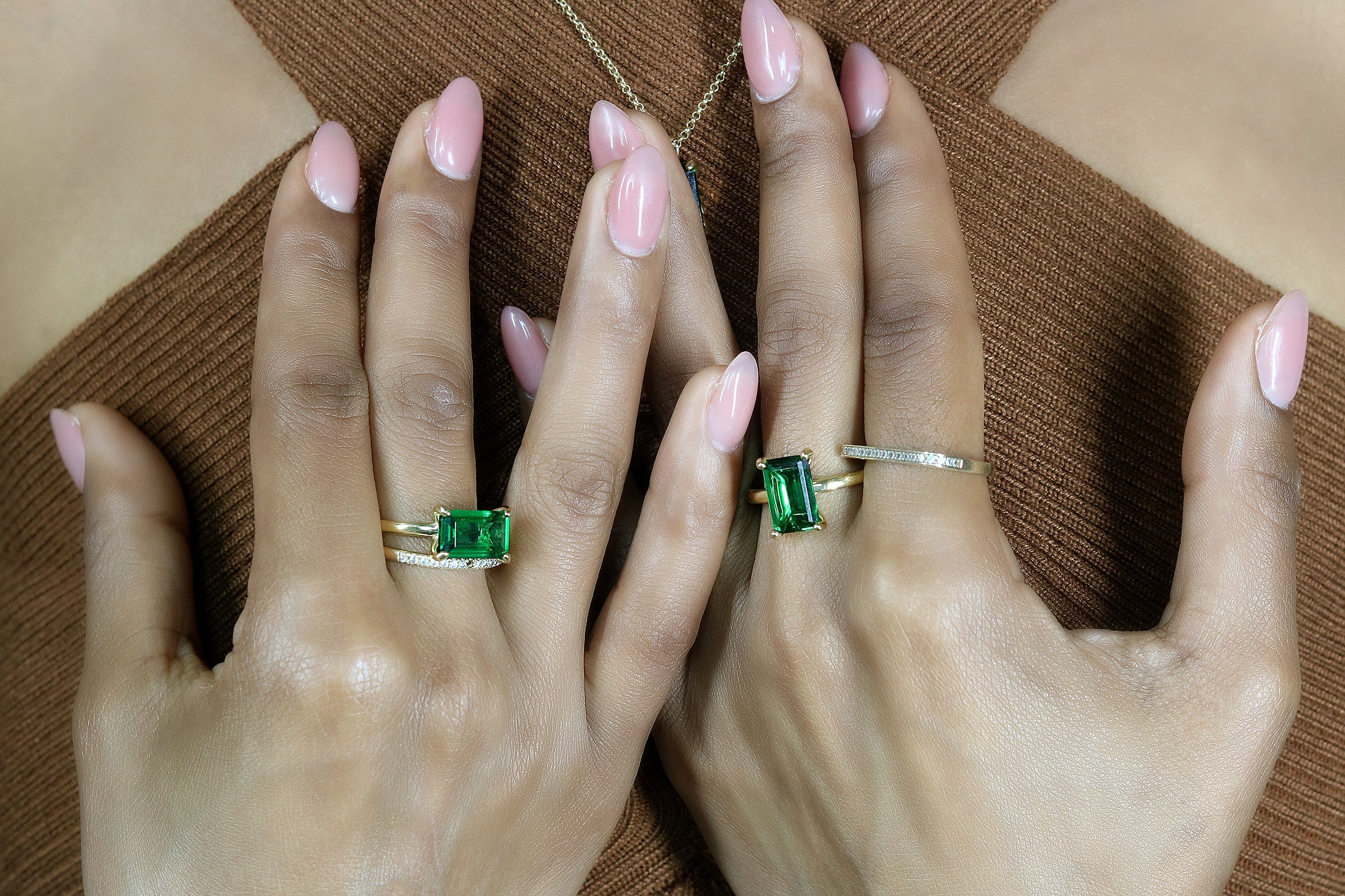 Green Emerald Silver Stackable Ring Rings Anemone Unique