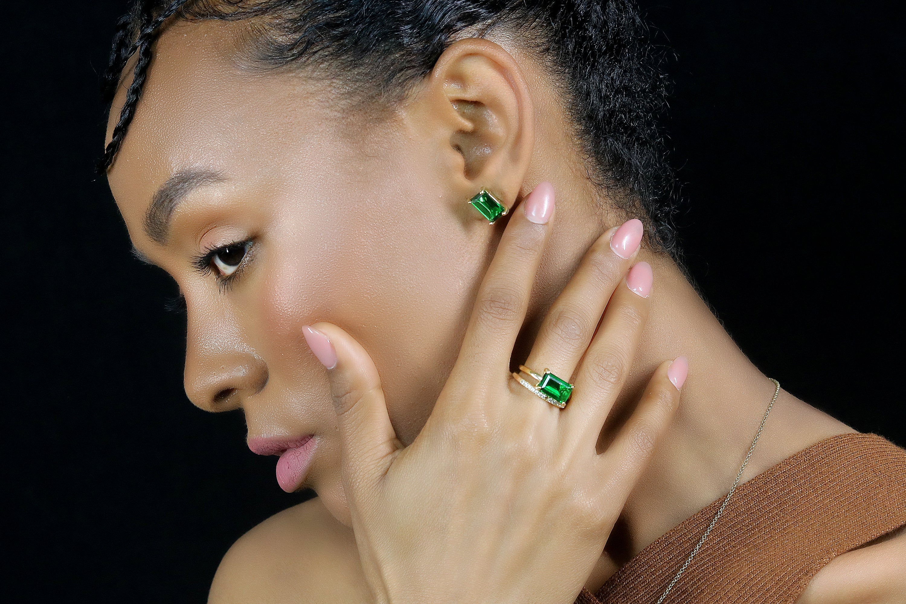 Gold Rectangle Emerald Ring Rings Anemone Unique