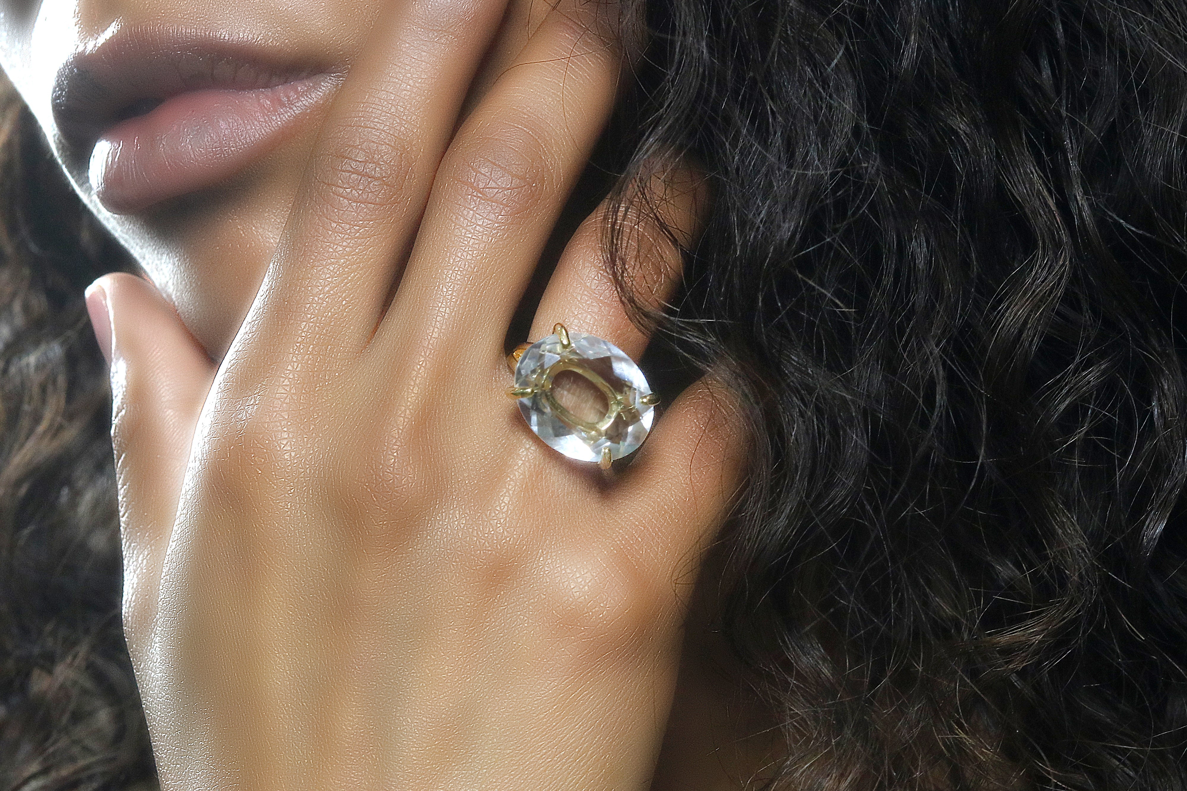 Dazzling Crystal Quartz 14k Gold Ring Rings Anemone Jewelry