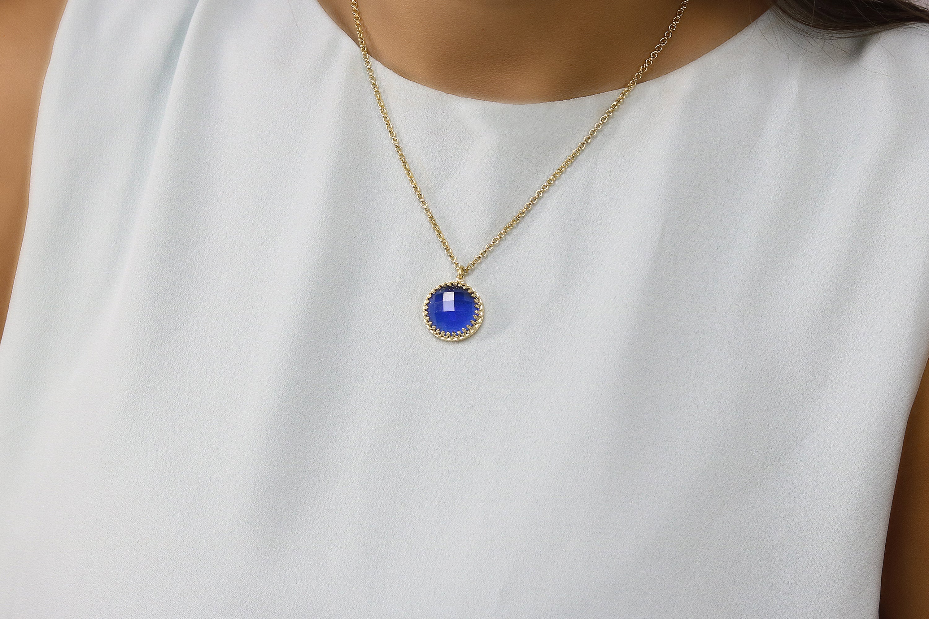 Round Blue Sapphire Necklace in Gold necklaces Anemone Jewelry
