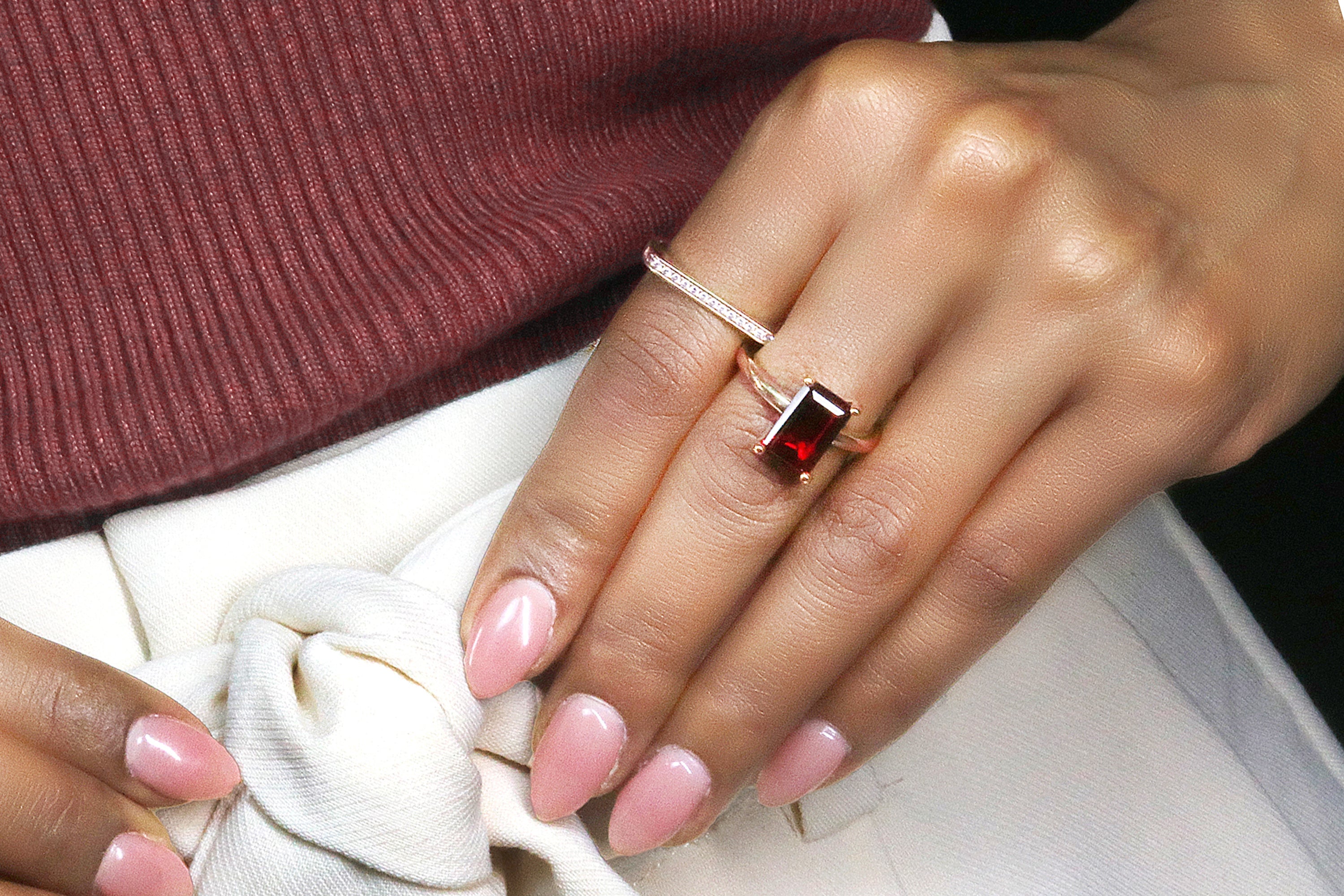 Rose Gold Rectangle Garnet Ring Rings Anemone Unique