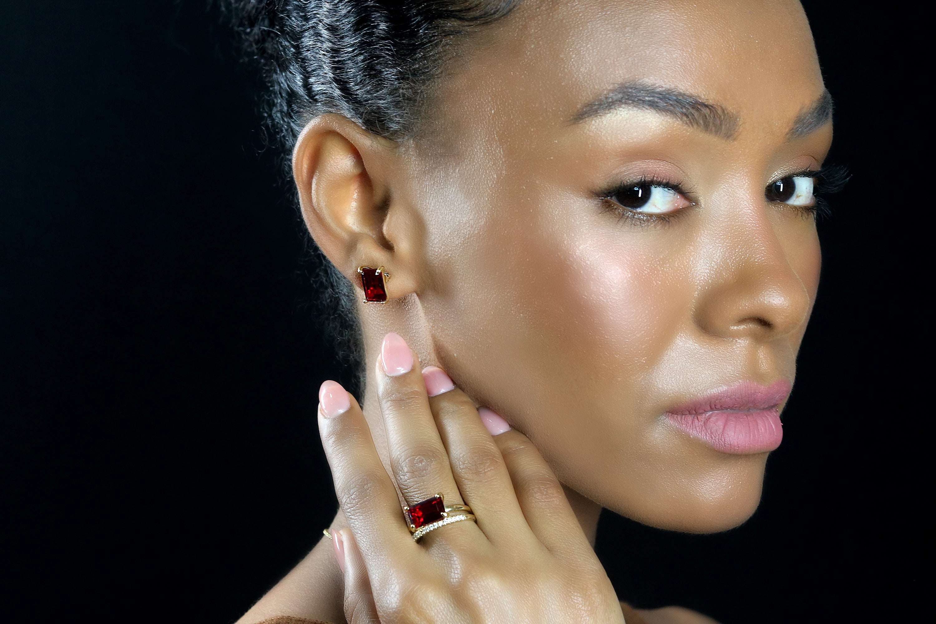 Garnet Gold Stud Earrings Earrings Anemone Unique