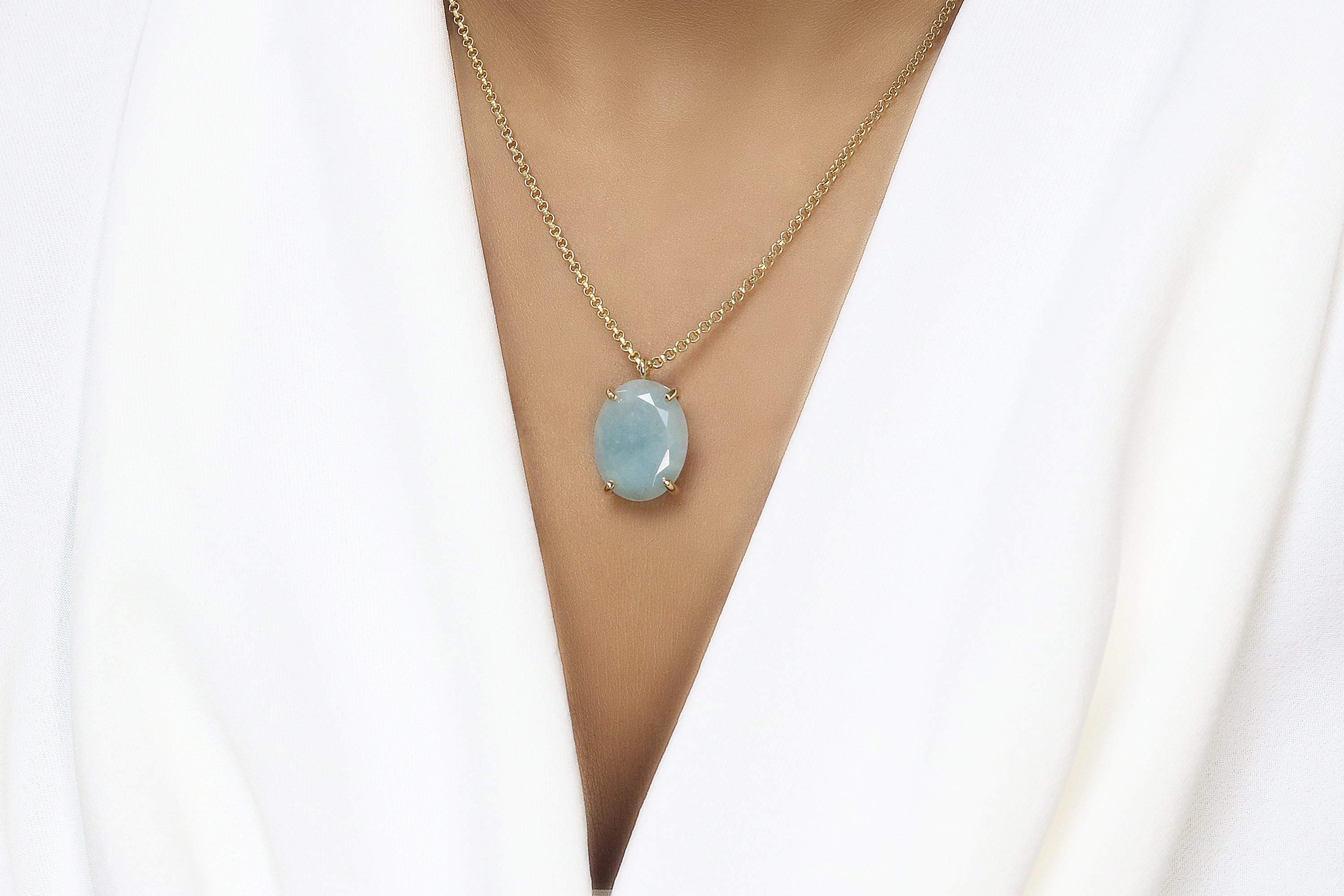 Lustrous Oval Aquamarine Necklace in 14k Gold necklaces Anemone Jewelry