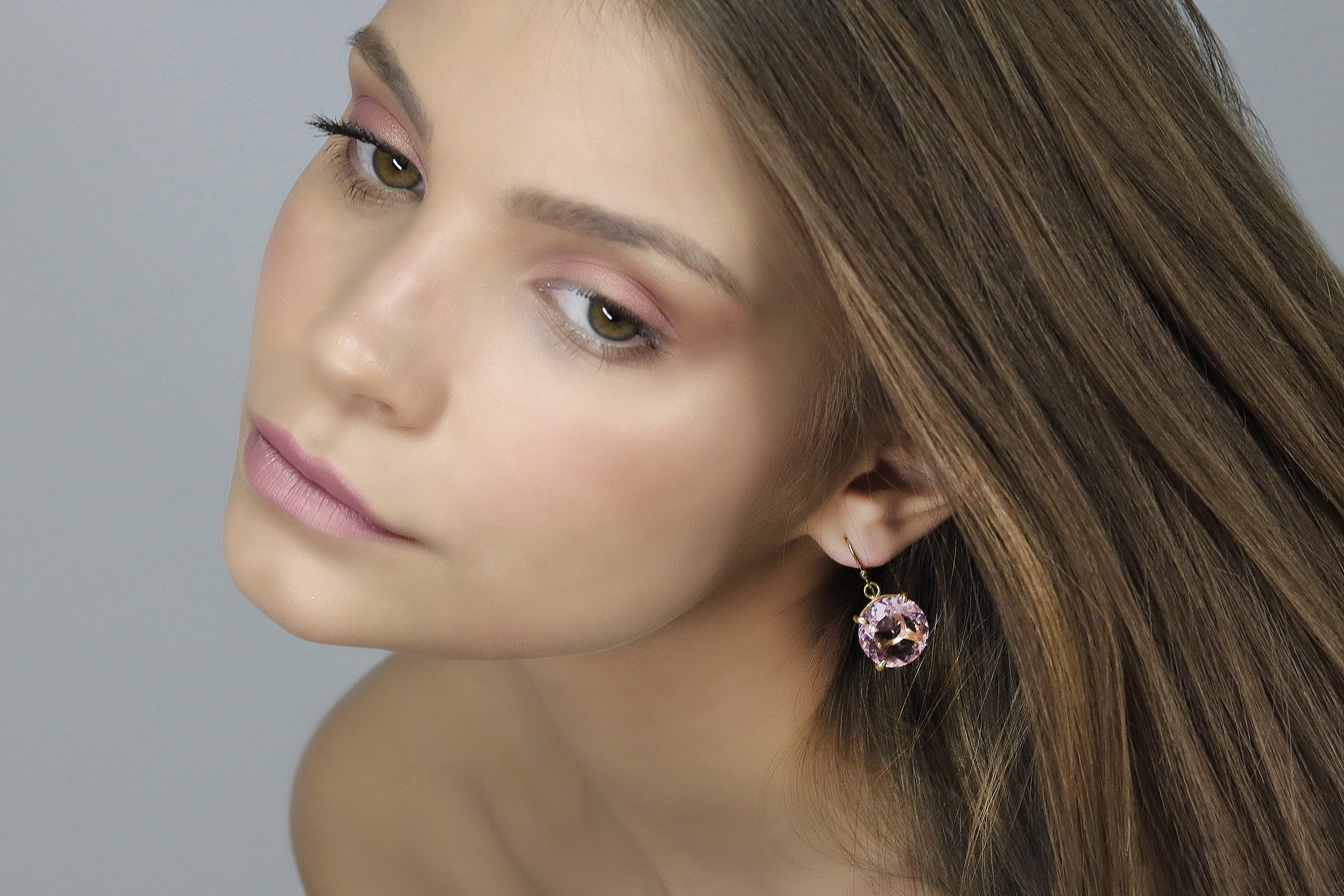 Dangling Rose Quartz Stone Gold Earrings Earrings Anemone Jewelry