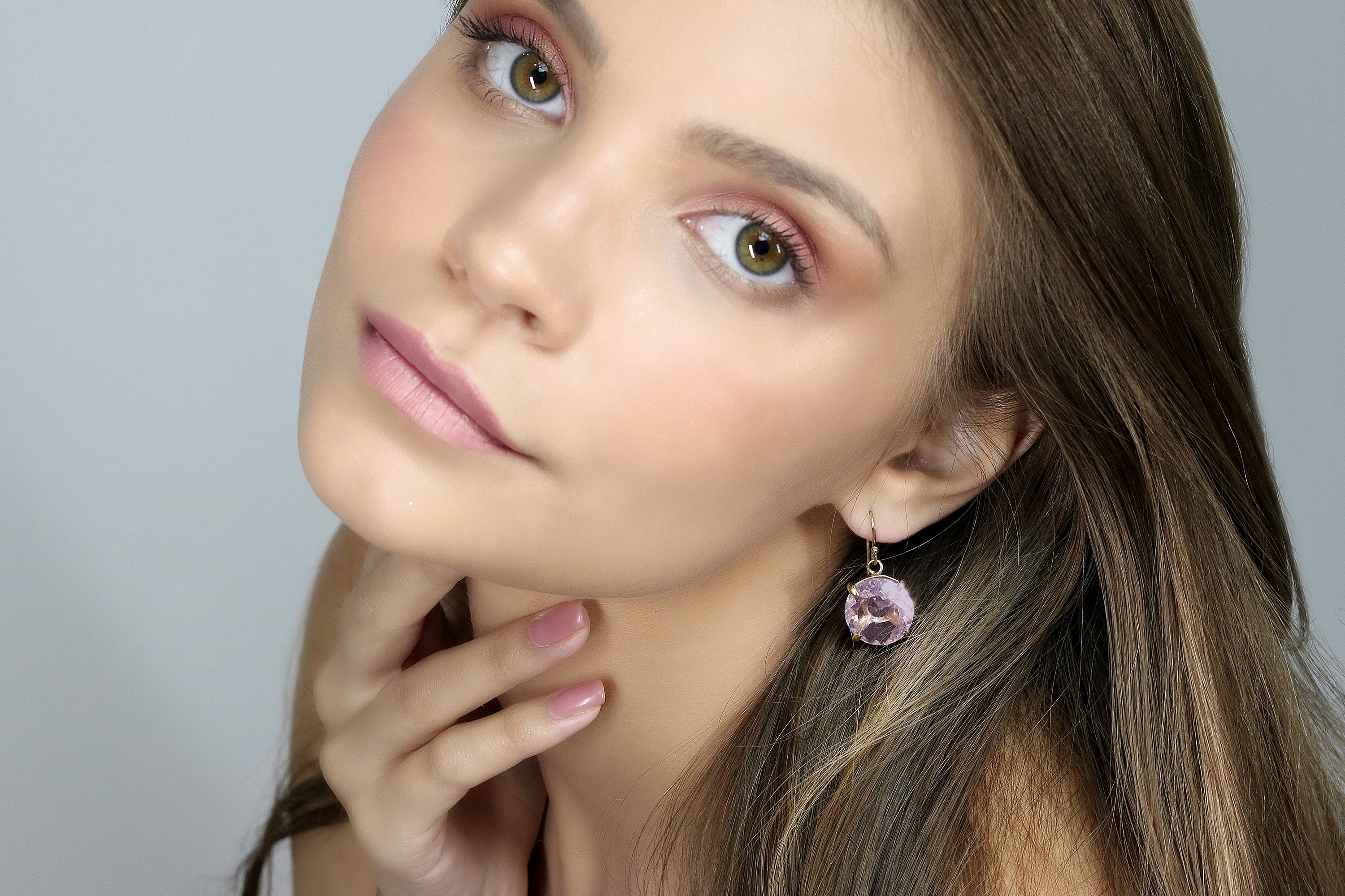 Dangling Rose Quartz Stone Gold Earrings Earrings Anemone Jewelry