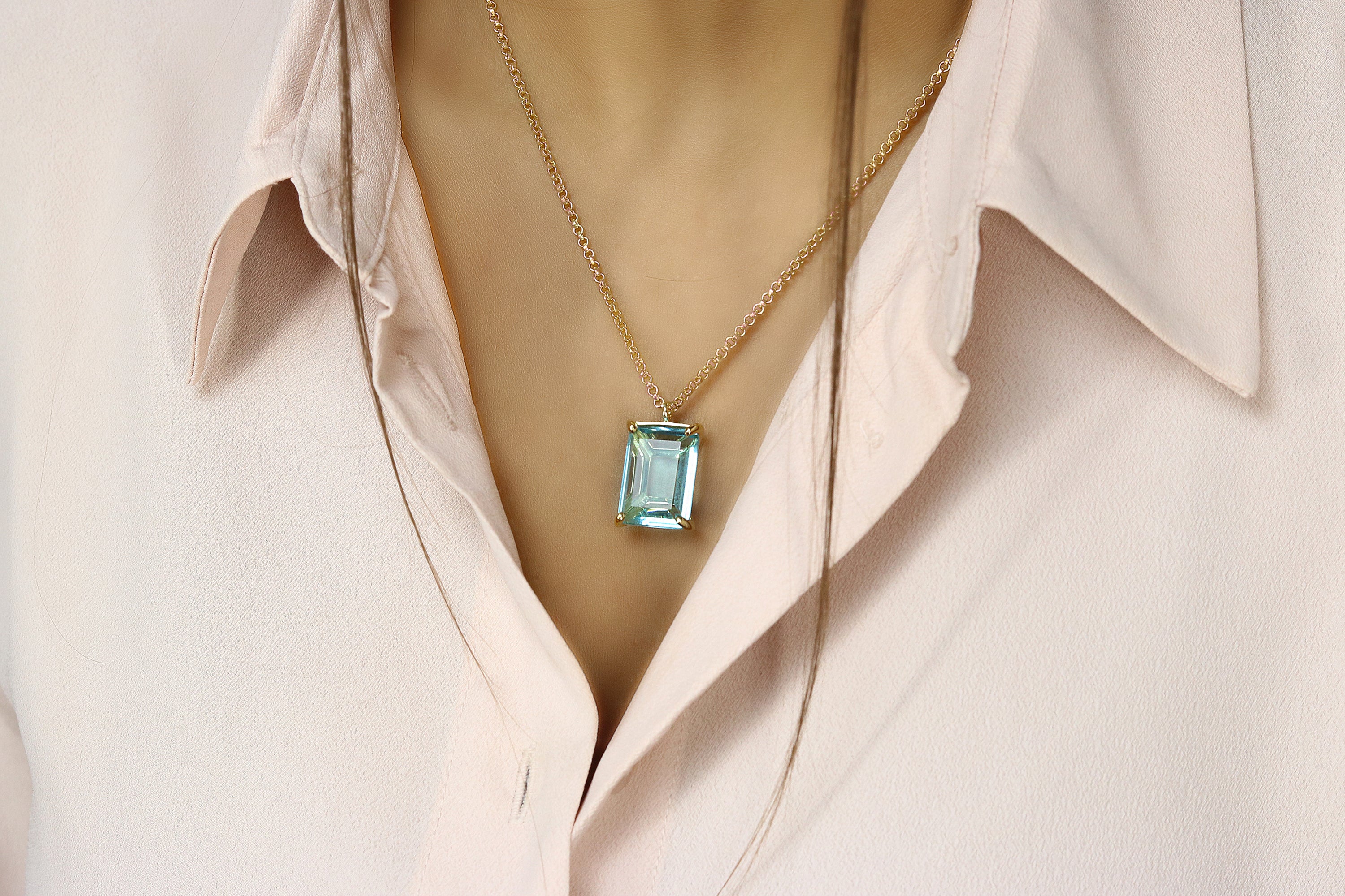 Rectangle Blue Topaz Rose Gold Necklace necklaces Anemone Jewelry