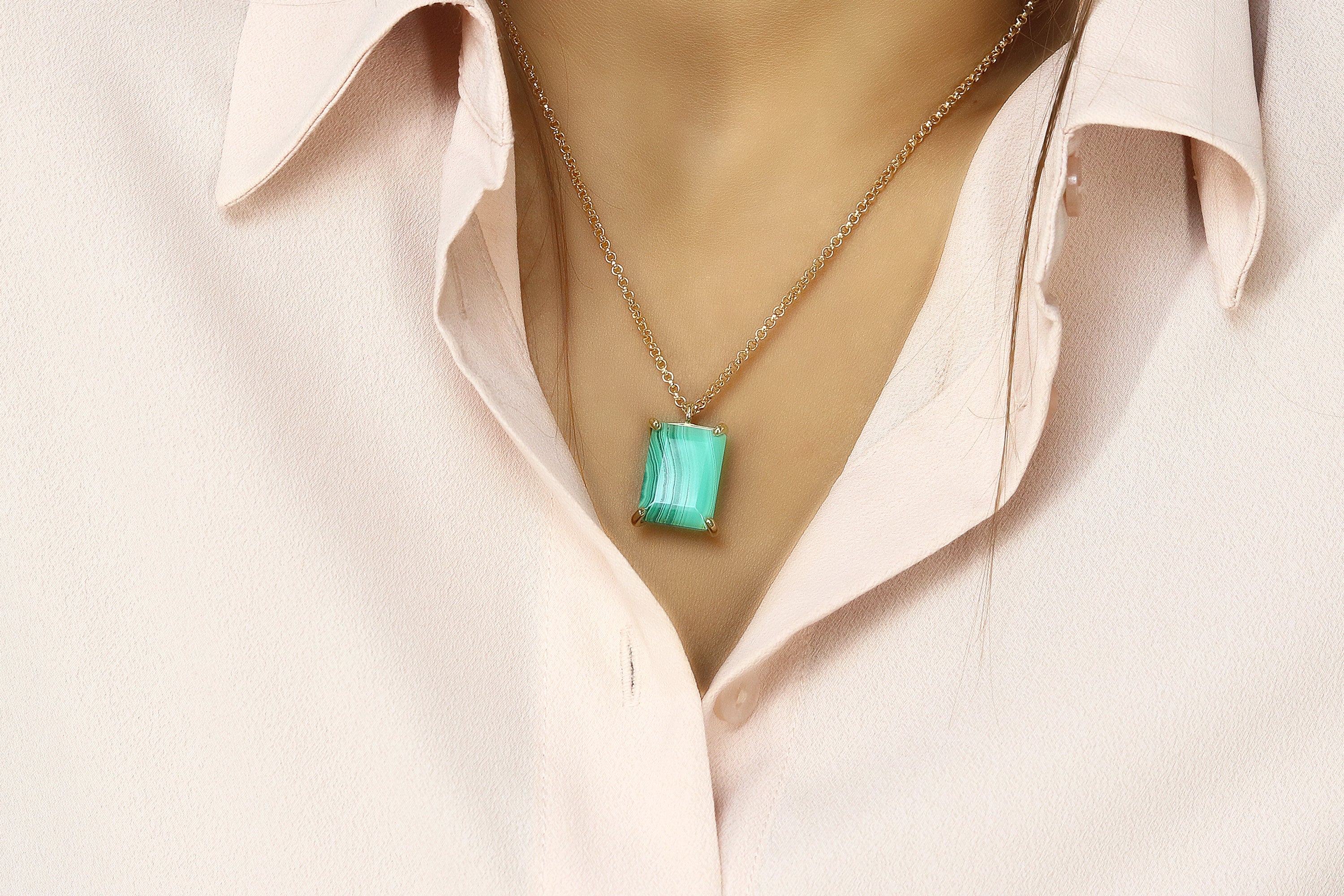 Unique Malachite Gemstone Jewelry in Gold necklaces Anemone Jewelry