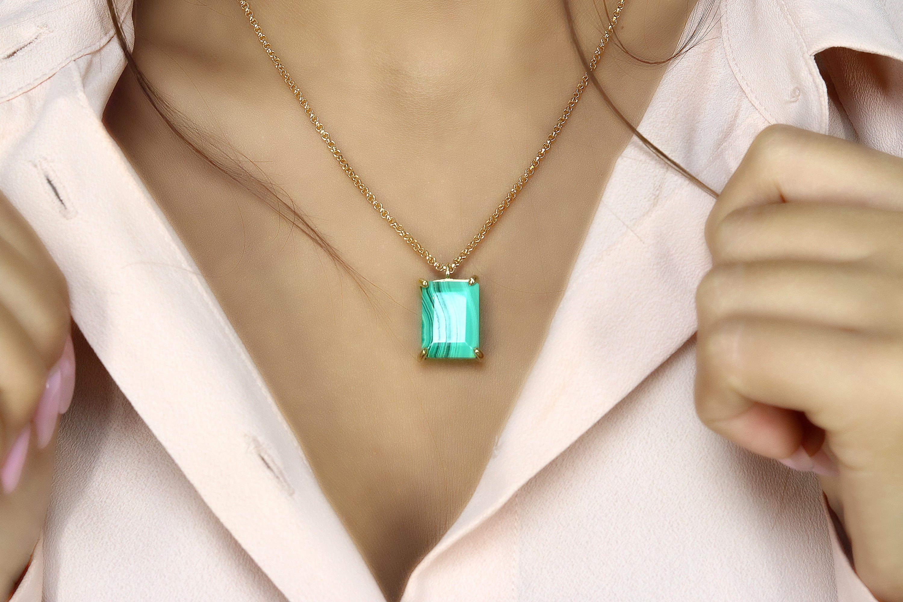 Unique Malachite Gemstone Jewelry in Gold necklaces Anemone Jewelry