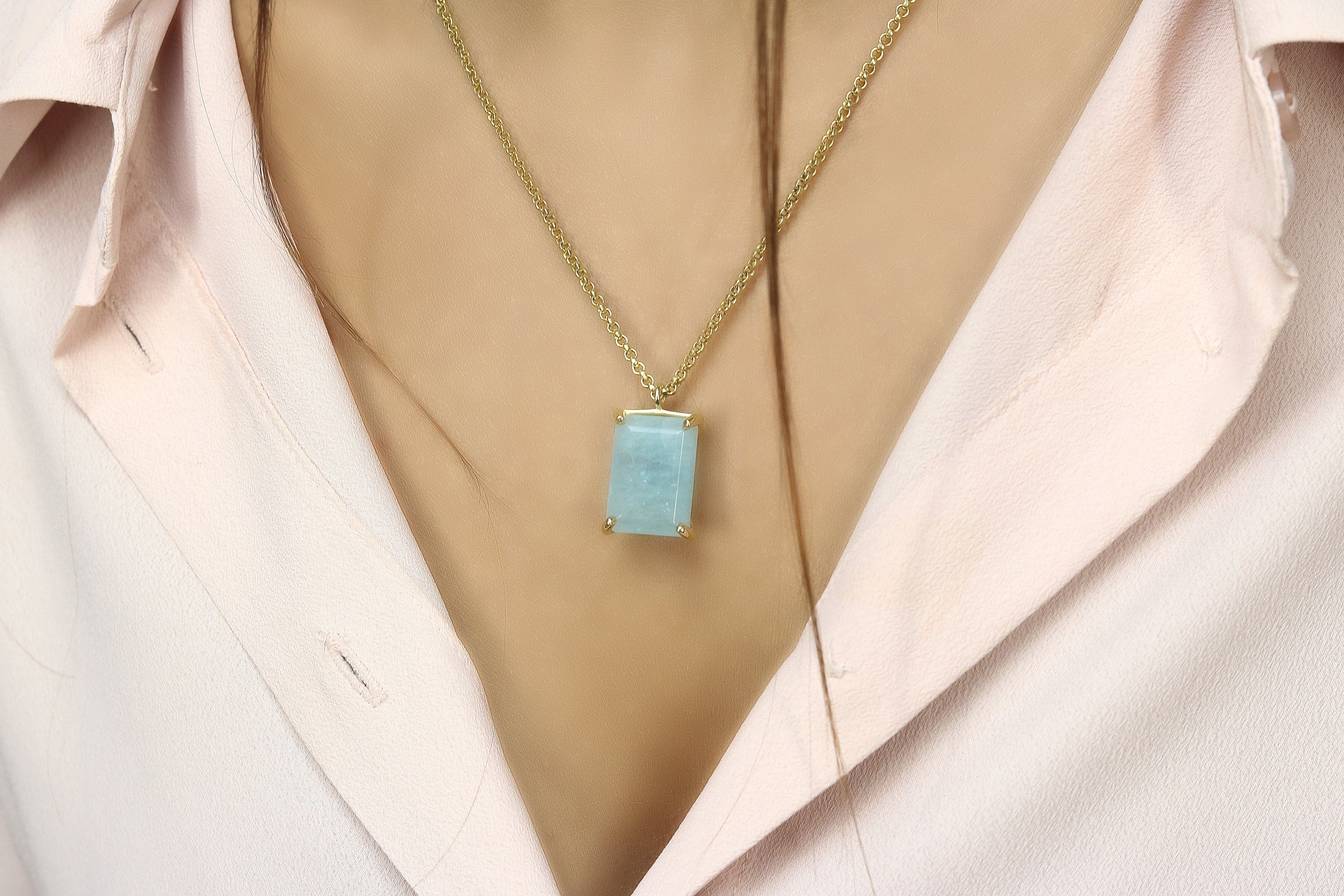 13x18mm Aquamarine Gold Filled Necklace necklaces Anemone Jewelry