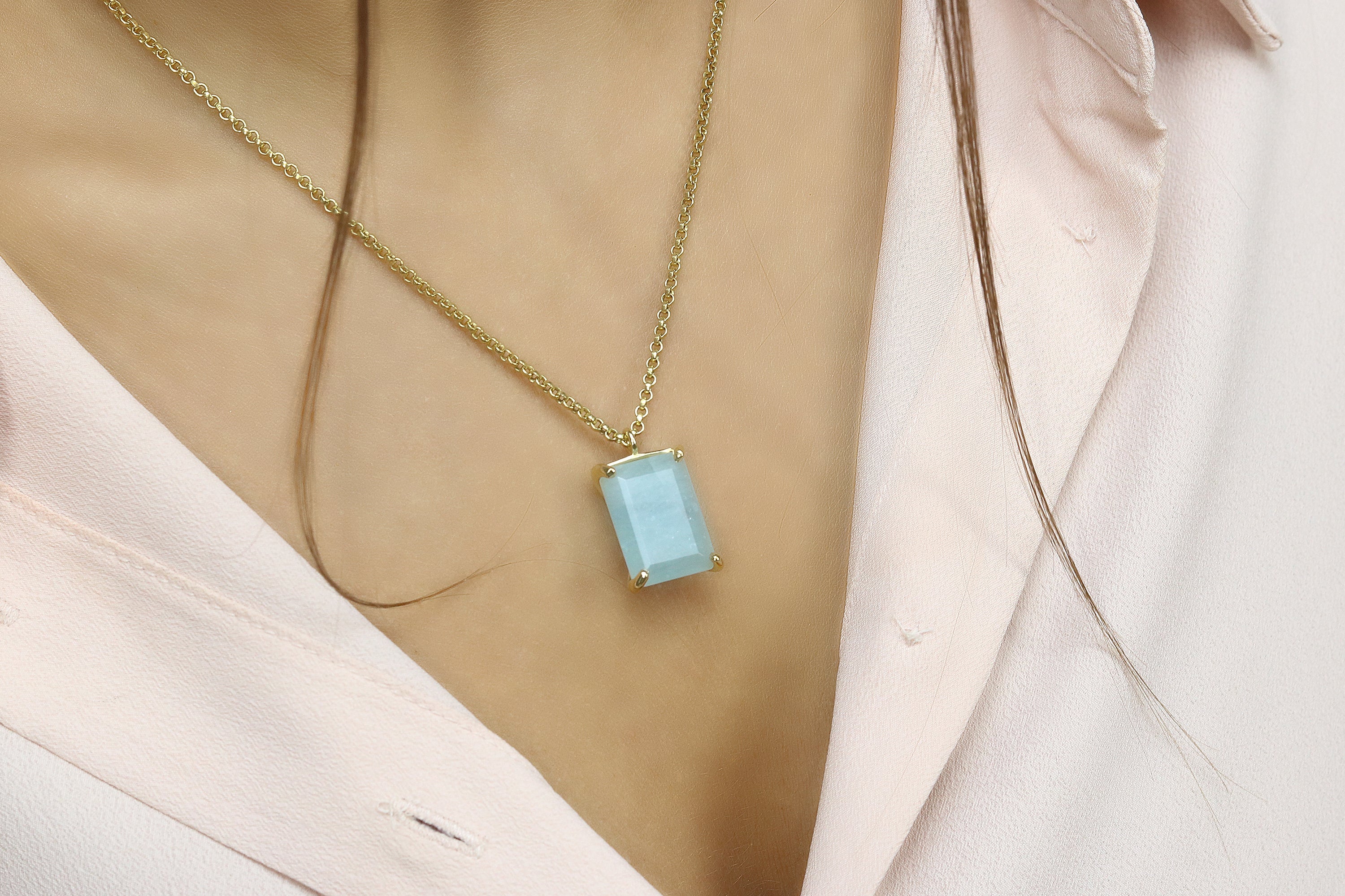 13x18mm Aquamarine Gold Filled Necklace necklaces Anemone Jewelry