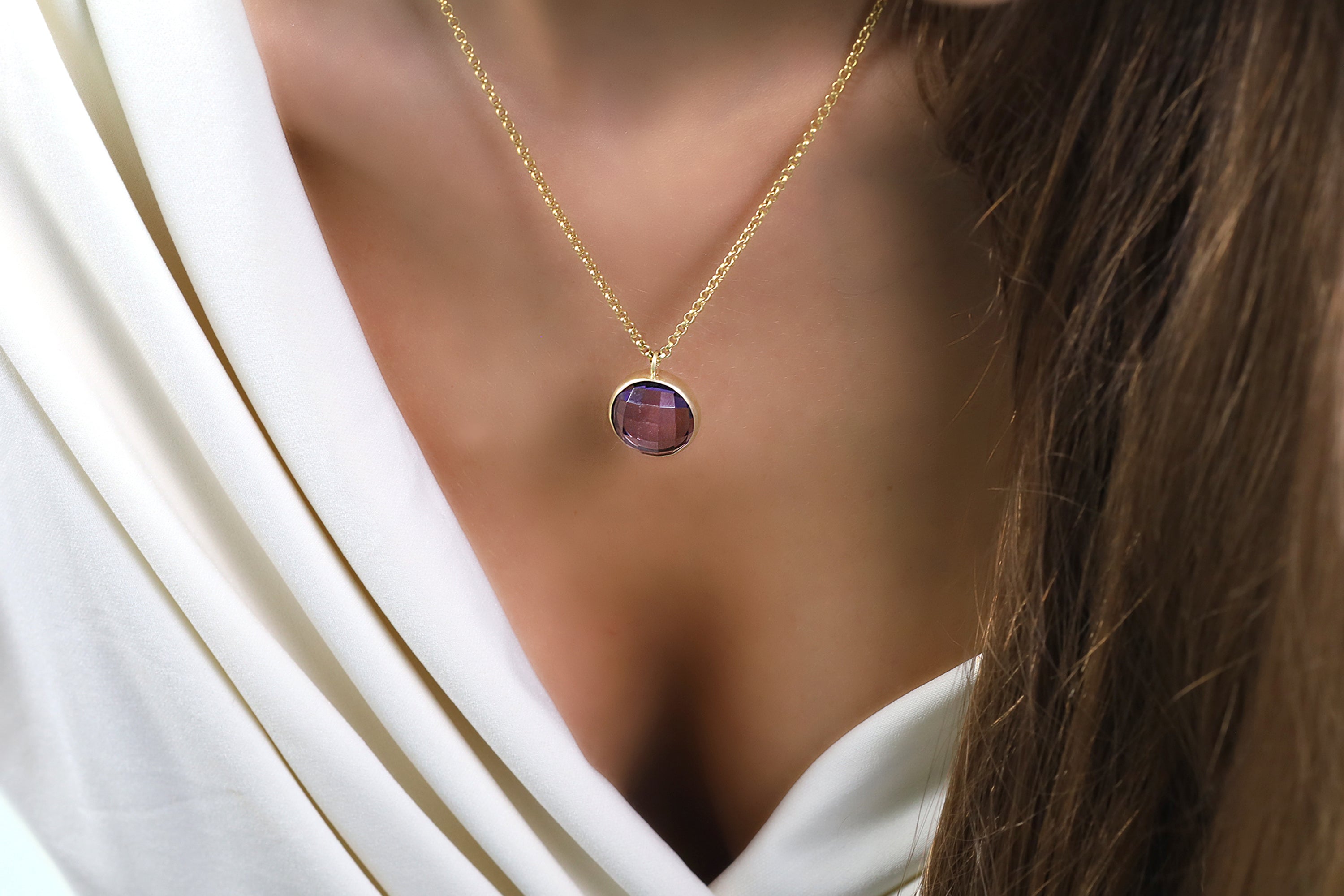 Classic Bezel Set Amethyst Pendant Necklace necklaces Anemone Limited